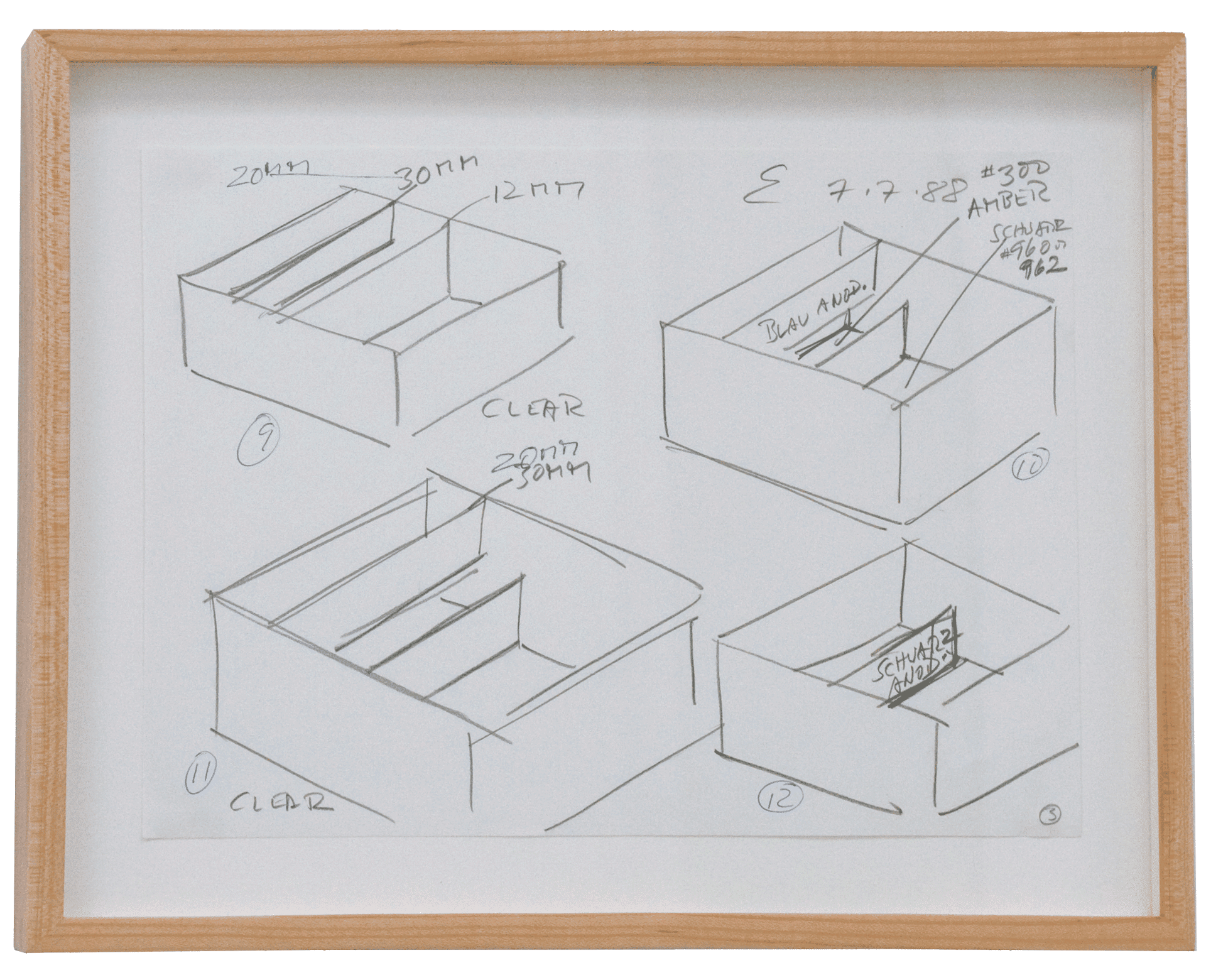 An untitled drawing by Donald Judd, dated 1988.