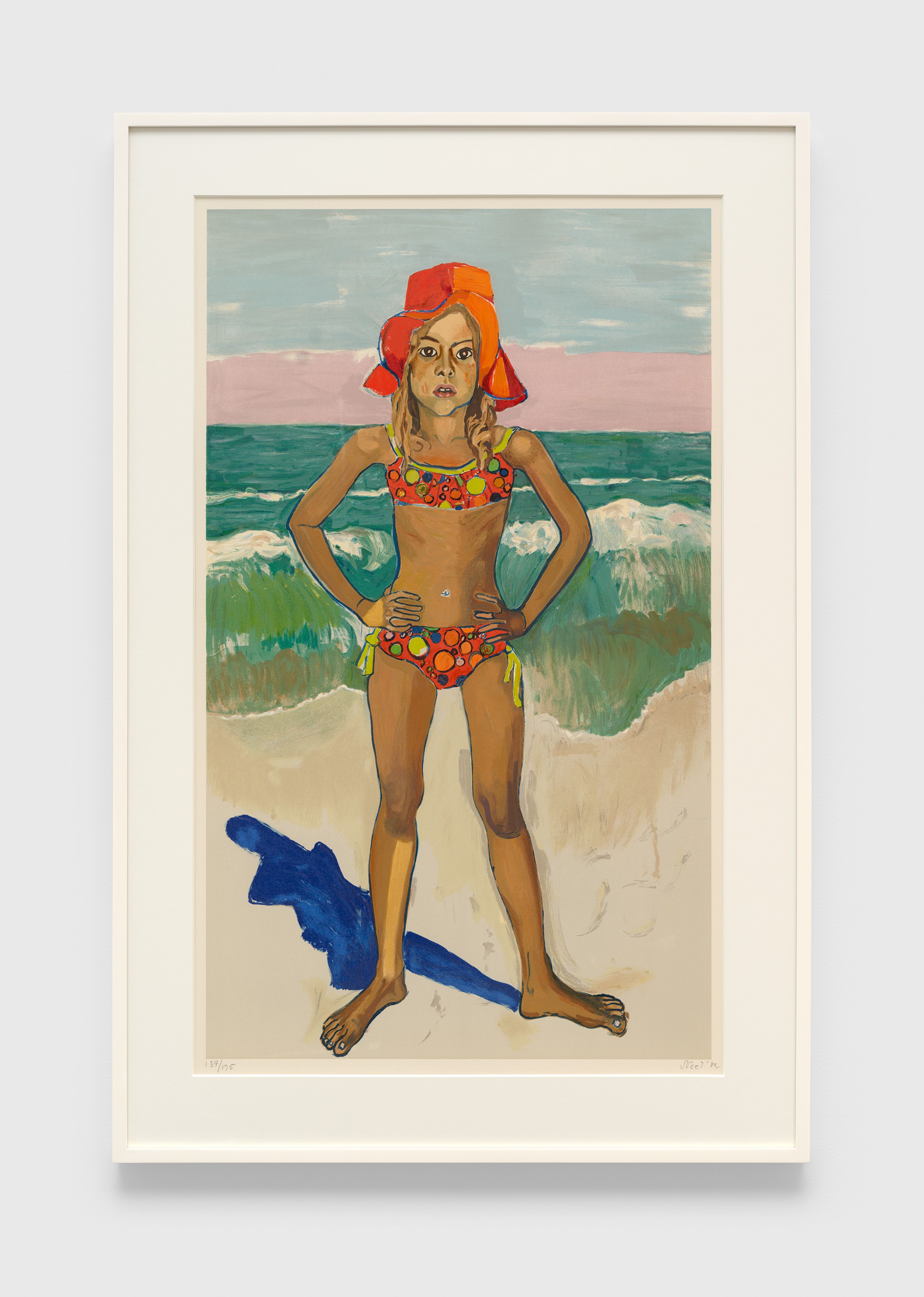 A print by Alice Neel, titled Olivia and the Red Hat, dated 1982.