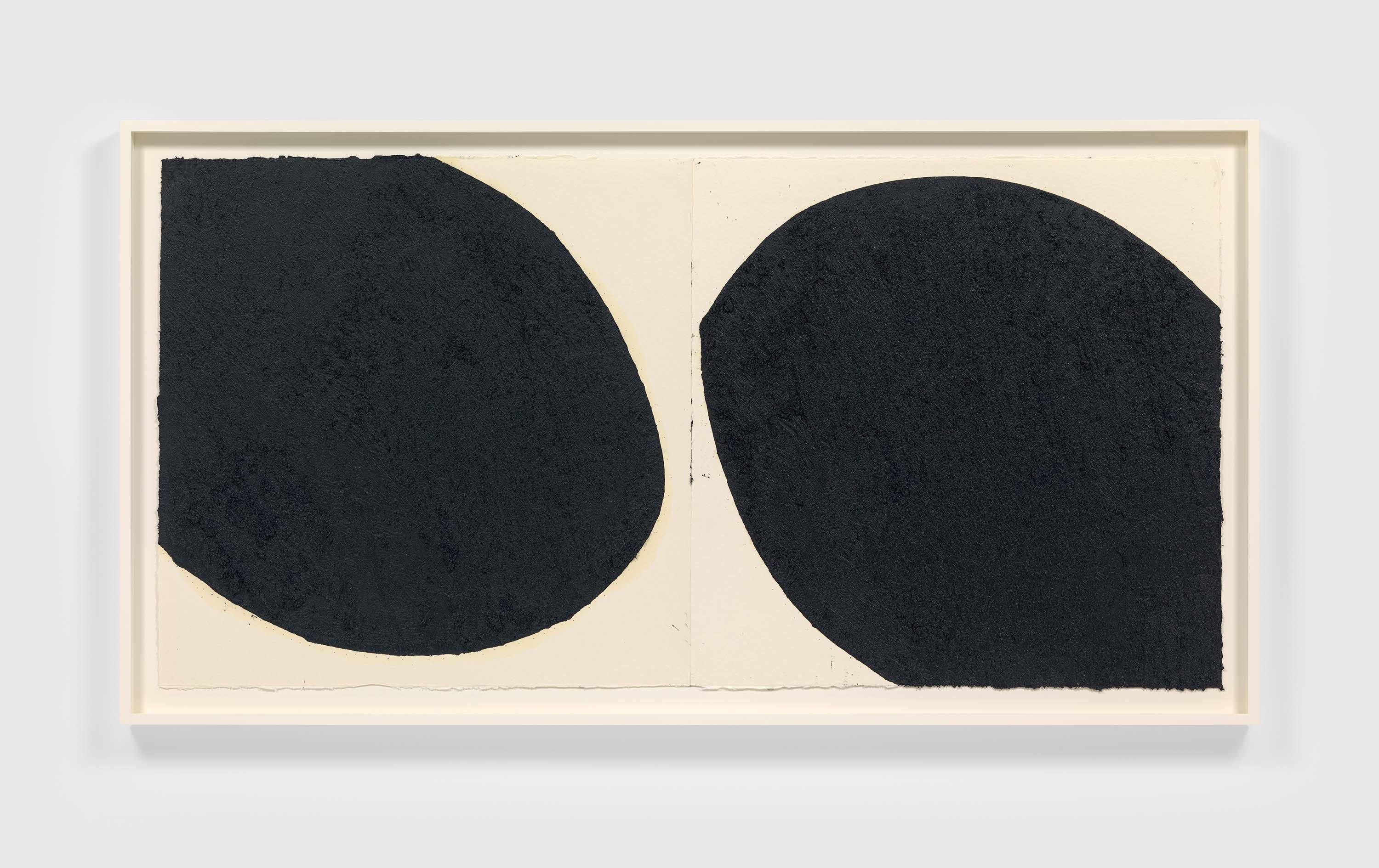 A paintstick, etching ink, and silica on two (2) sheets of handmade paper by Richard Serra, titled Dead Reckoning﻿, dated 2021.