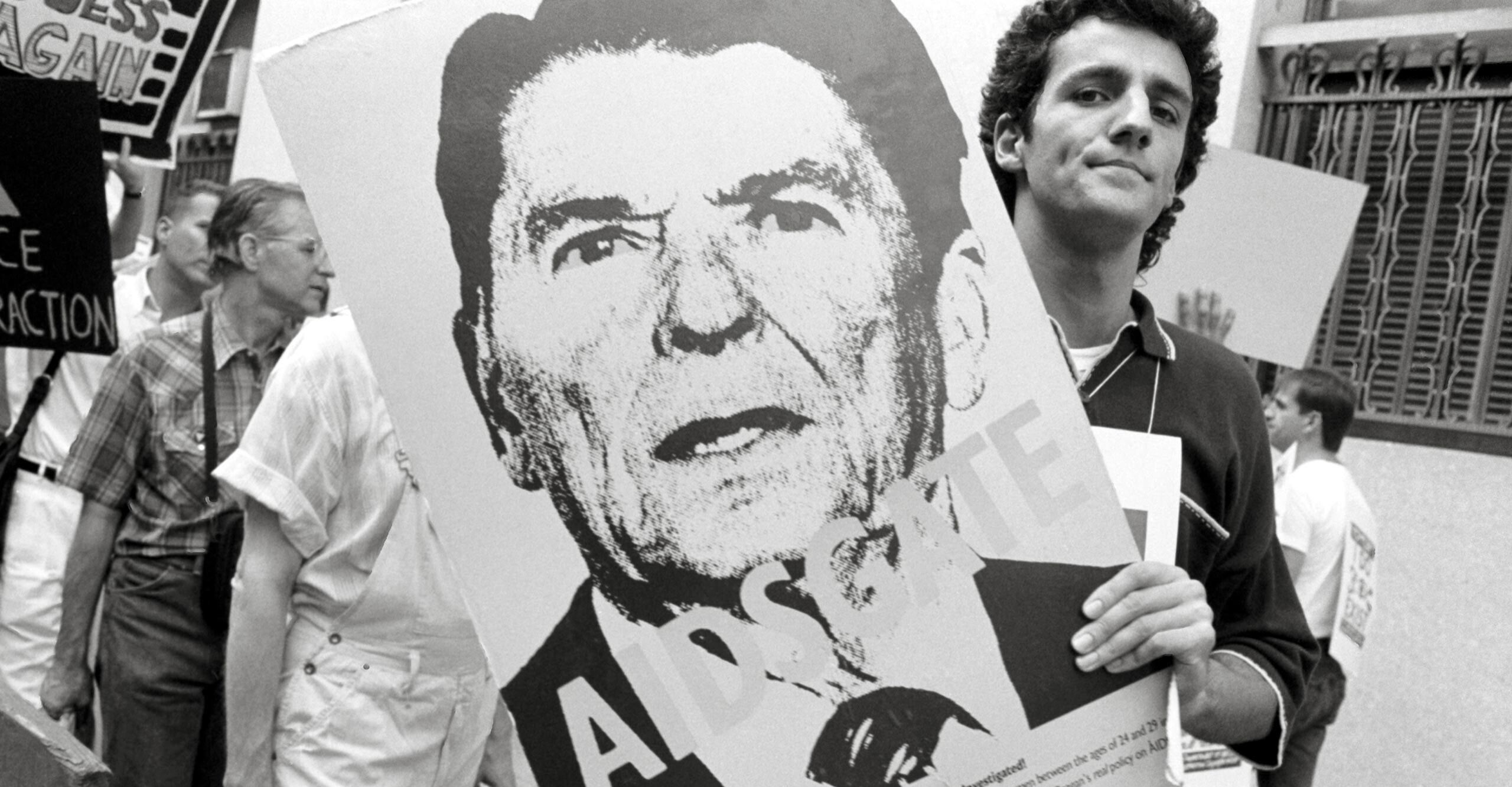 A photo by T.L. Litt of the 1988 ACT UP demonstration outside the offices of the New York City Commissioner of Health. Pictured is Stephen Joseph.
