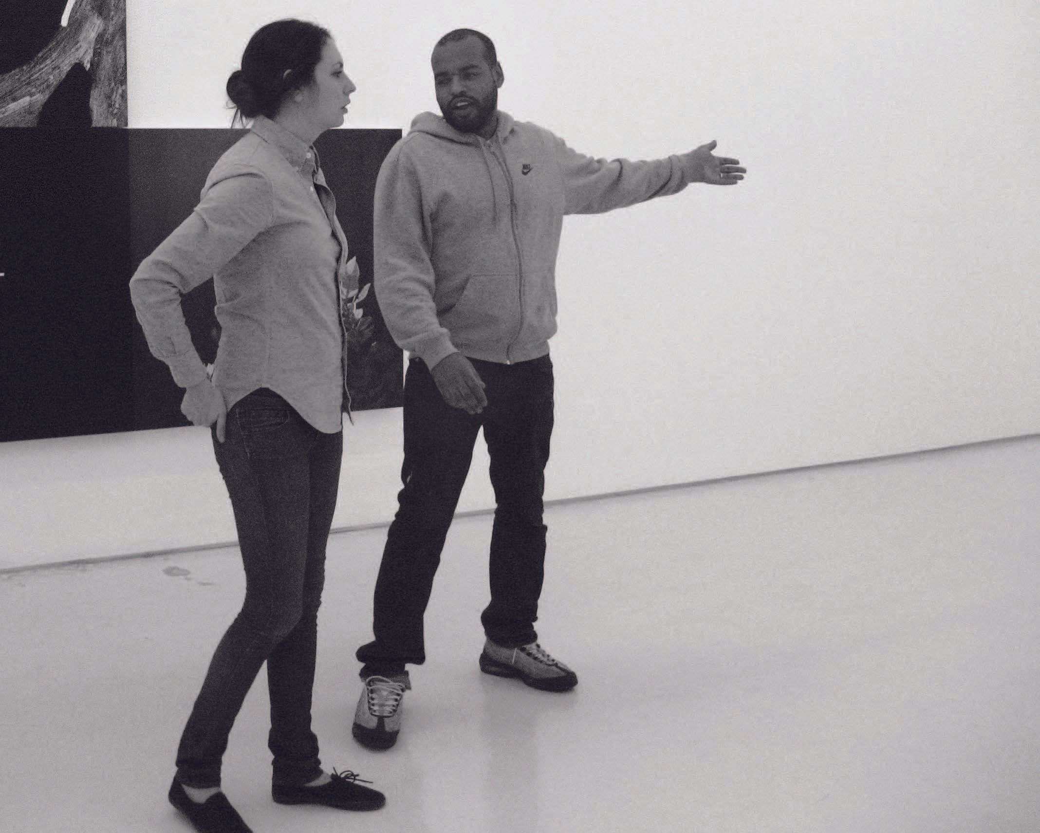 A photo of Lindsay Charlwood and Noah Davis at Roberts and Tilton Gallery, Los Angeles, in 2008â€“2009.