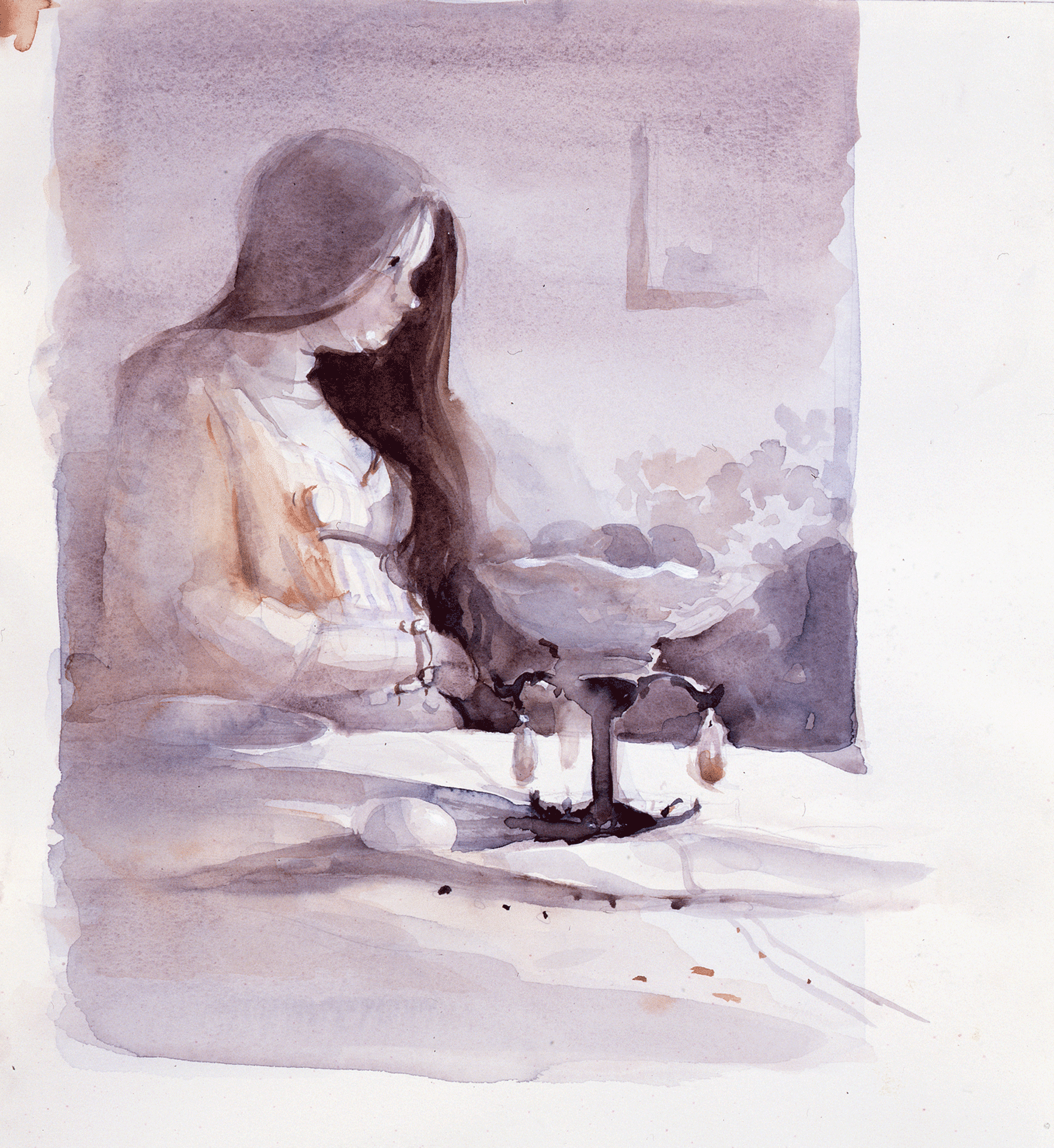 A watercolor painting by Lisa Yuskavage, titled Morning, dated 2005.