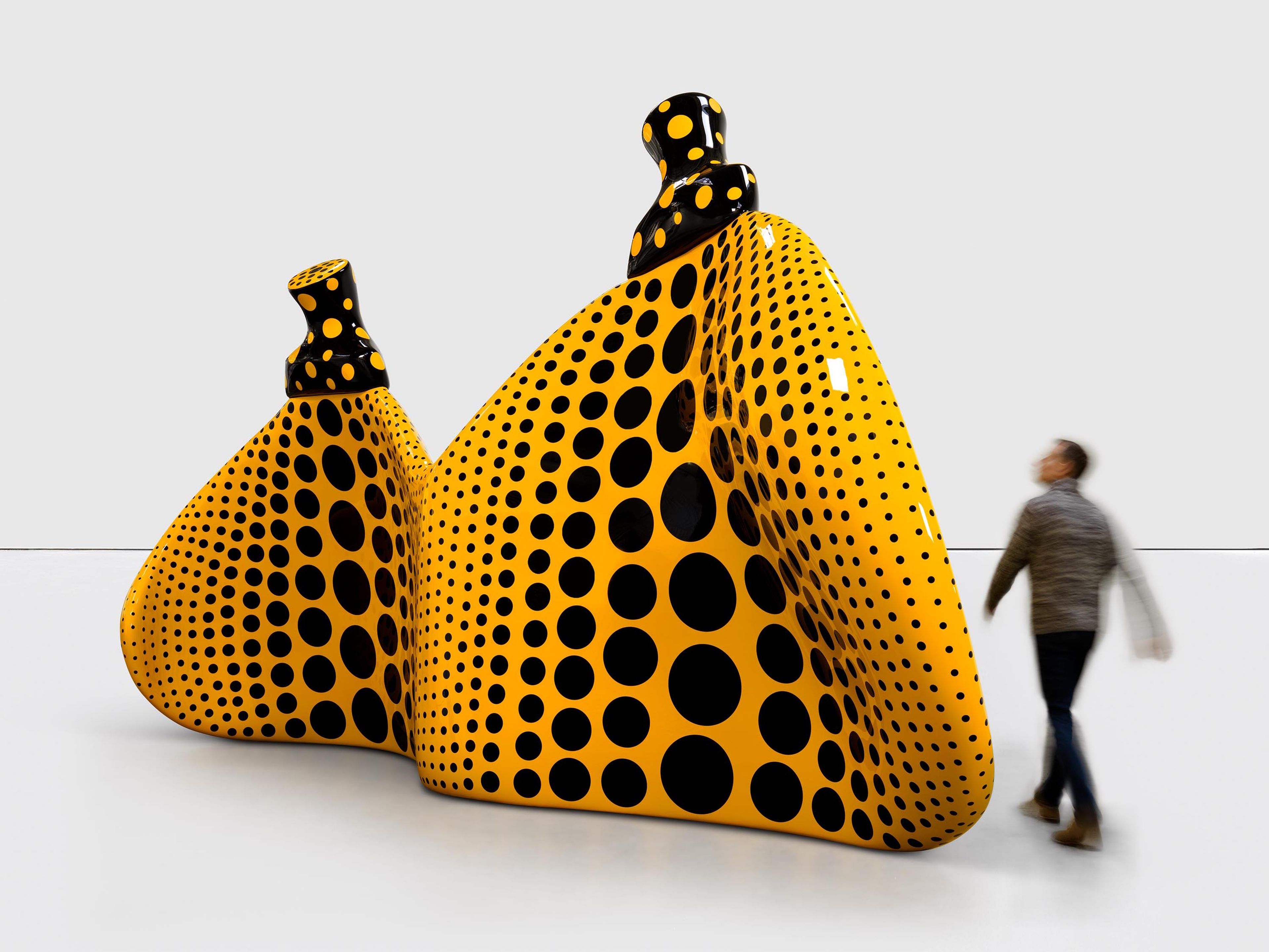 A sculpture by Yayoi Kusama, titled Aspiring to Pumpkin’s Love, the Love in My Heart, dated 2023.