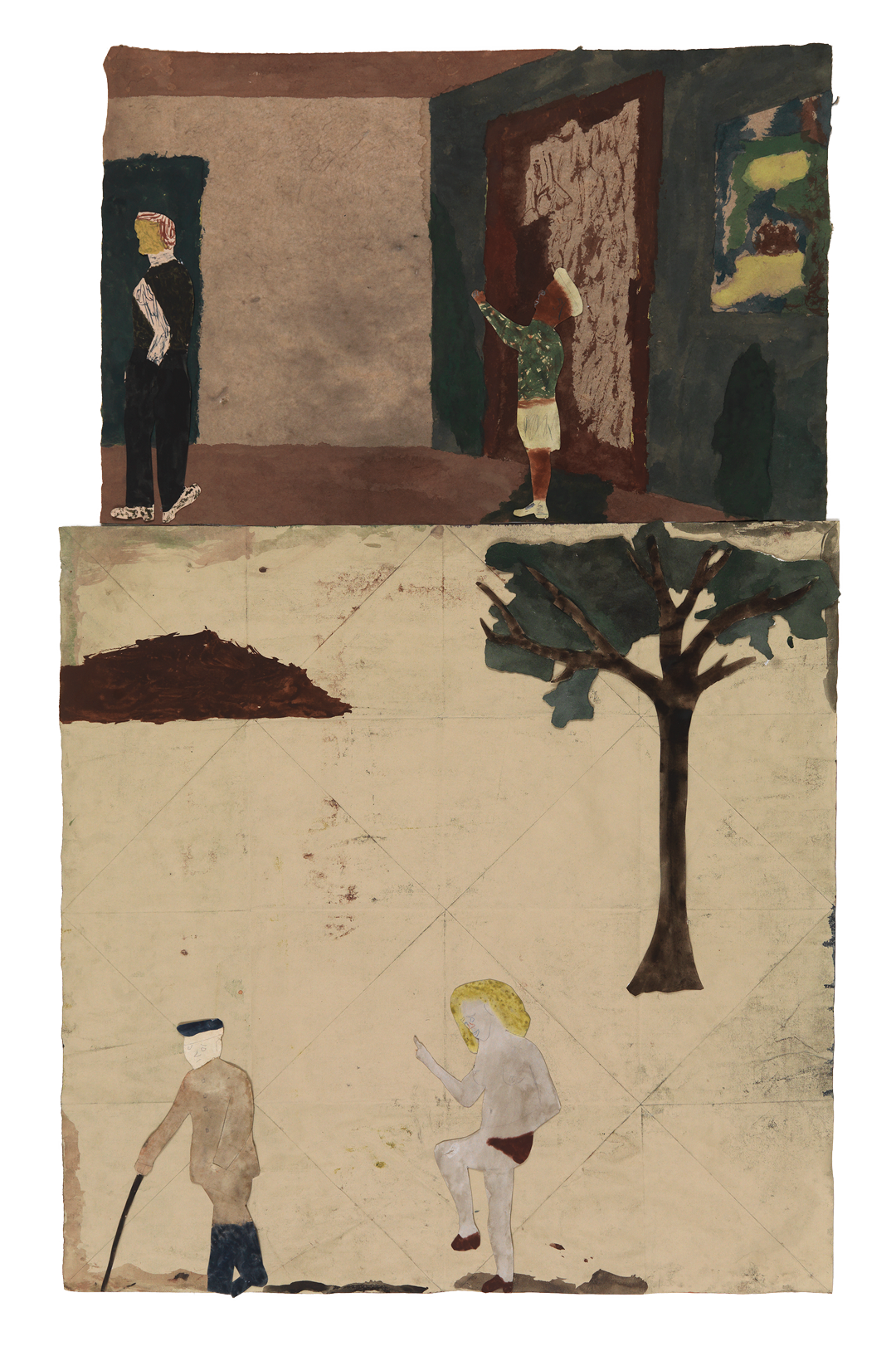 A work on paper by Jockum Nordstrom titled Fortfarande, från sidan/Still, from the side, dated 2019