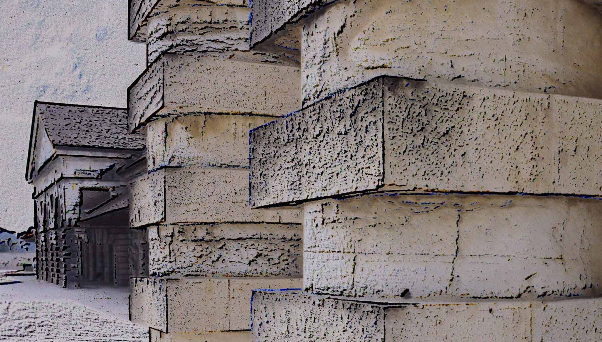 A detail of an artwork by James Welling, titled The Royal Salt-Works of Arc et Senans, dated 1988/2023