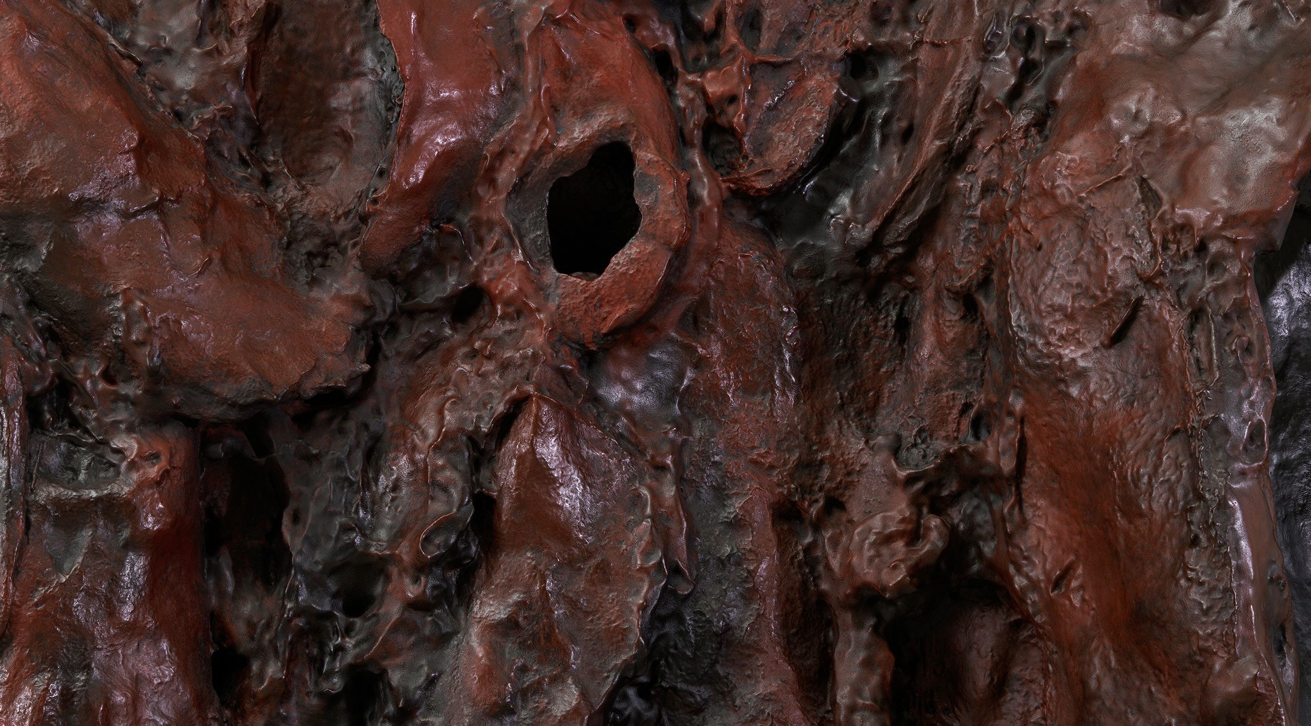 A detail of the sculpture "Friend," by Josh Smith, dated 2023