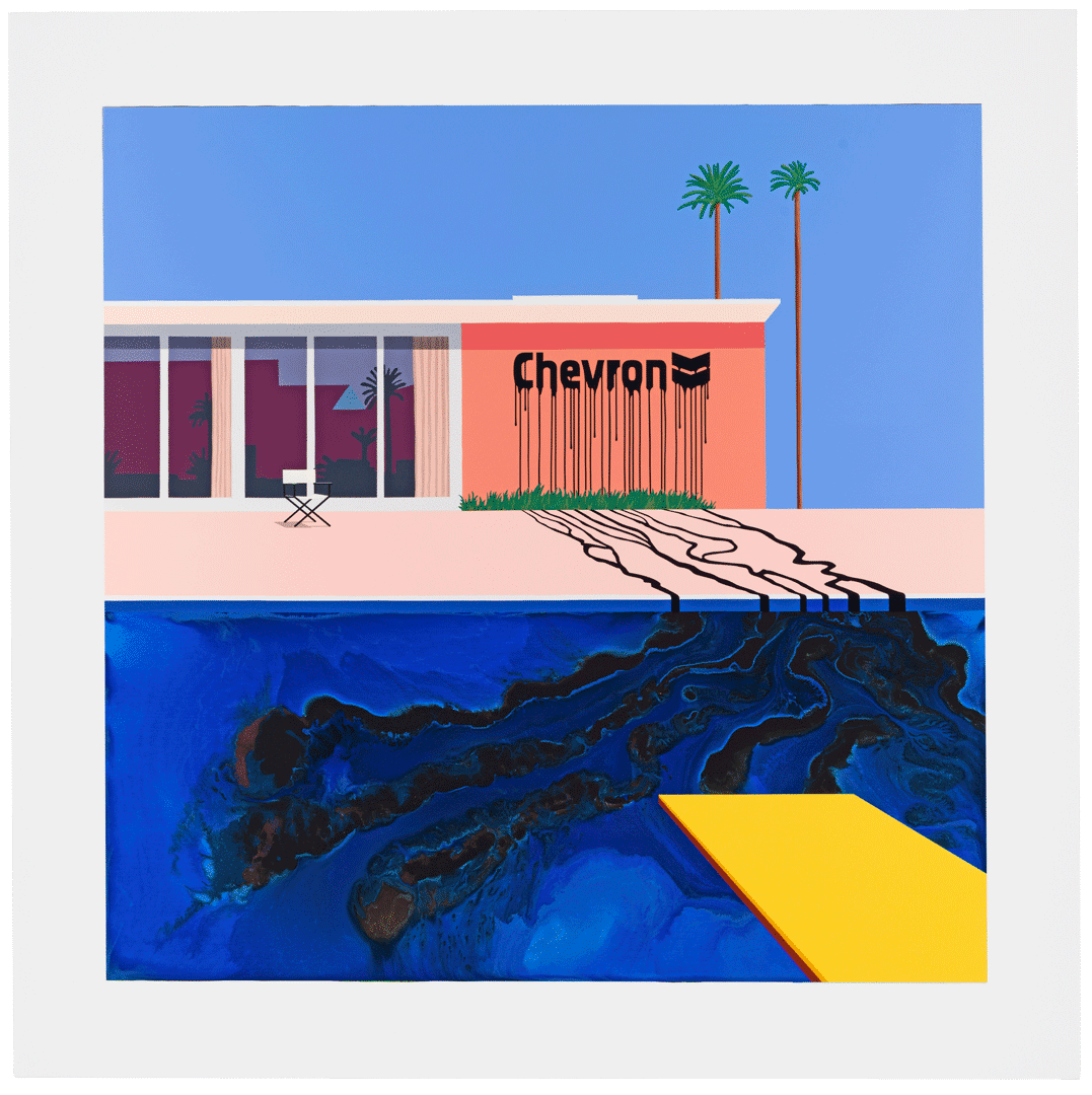A painting by Zevs, titled Oil Painting Chevron Blue/Blue, dated 2015.