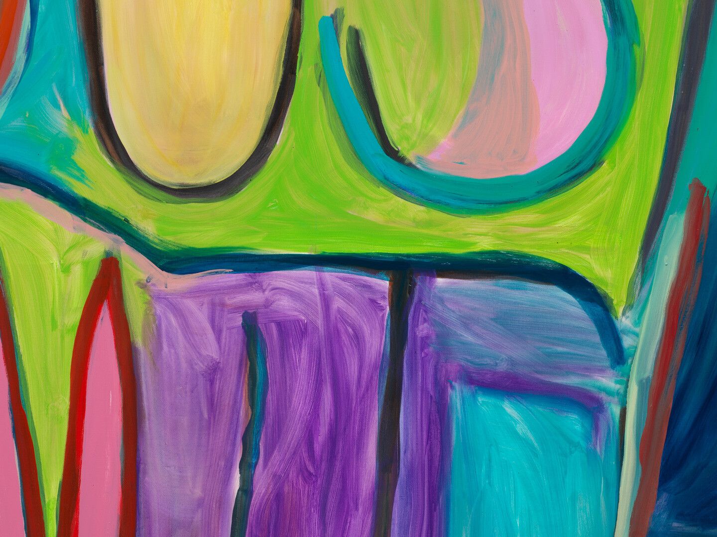 A detail view of an untitled oil painting on linen by Josh Smith, dated 2019.
