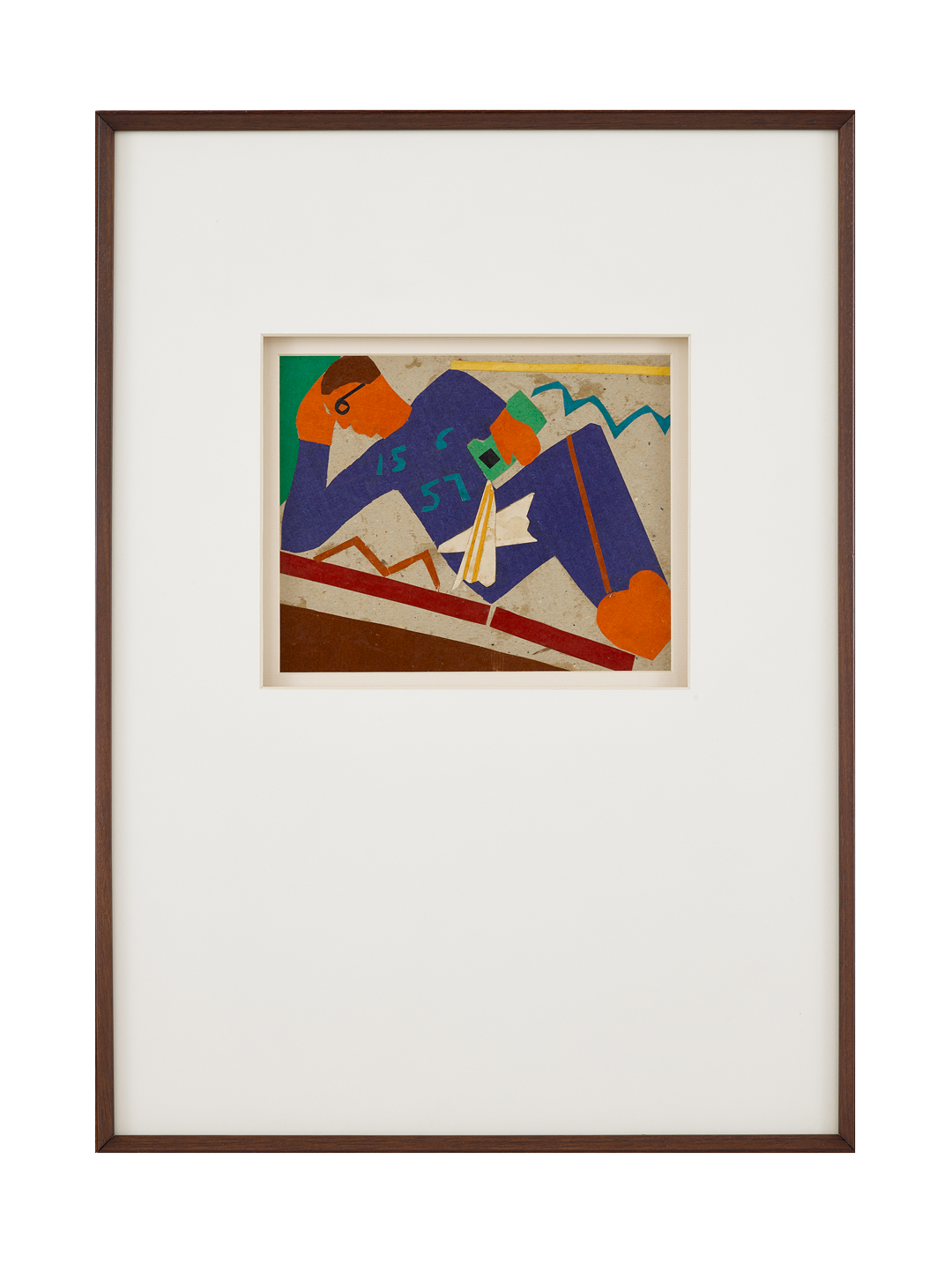 A work on paper by Benode Behari Mukherjee, titled Reclining Man, dated 1957.