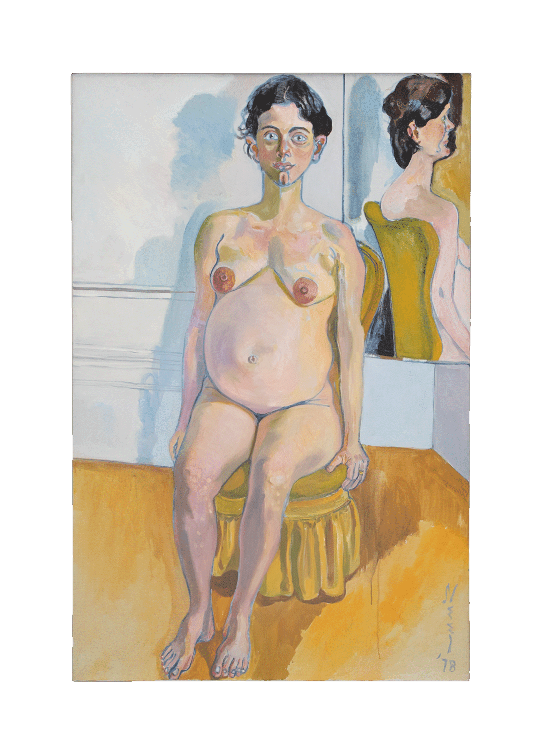 A painting by Alice Neel, titled Margaret Evans Pregnant, dated 1978.