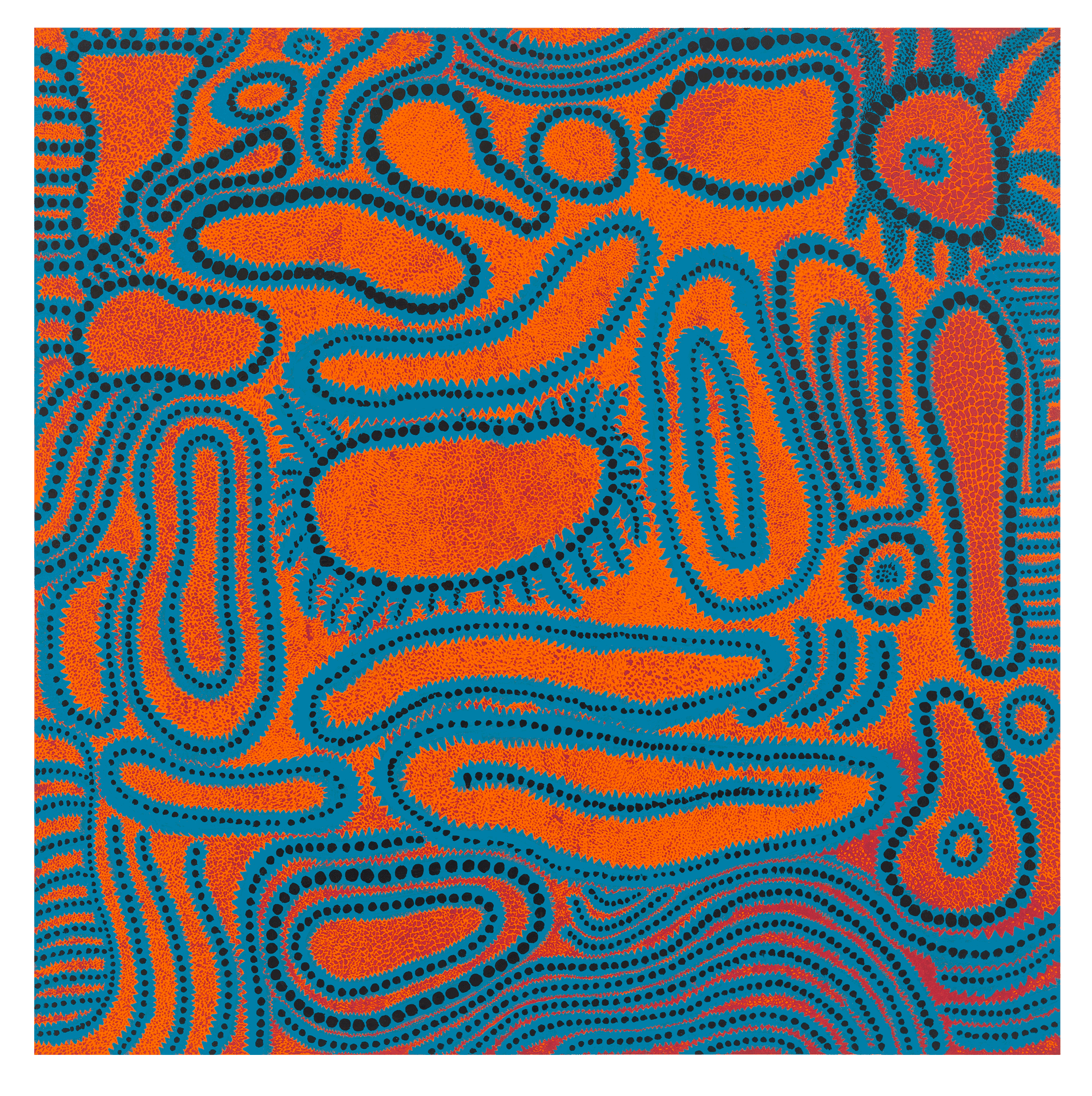 A painting by Yayoi Kusama, titled FAR END OF DISAPPOINTMENT, dated 2015.