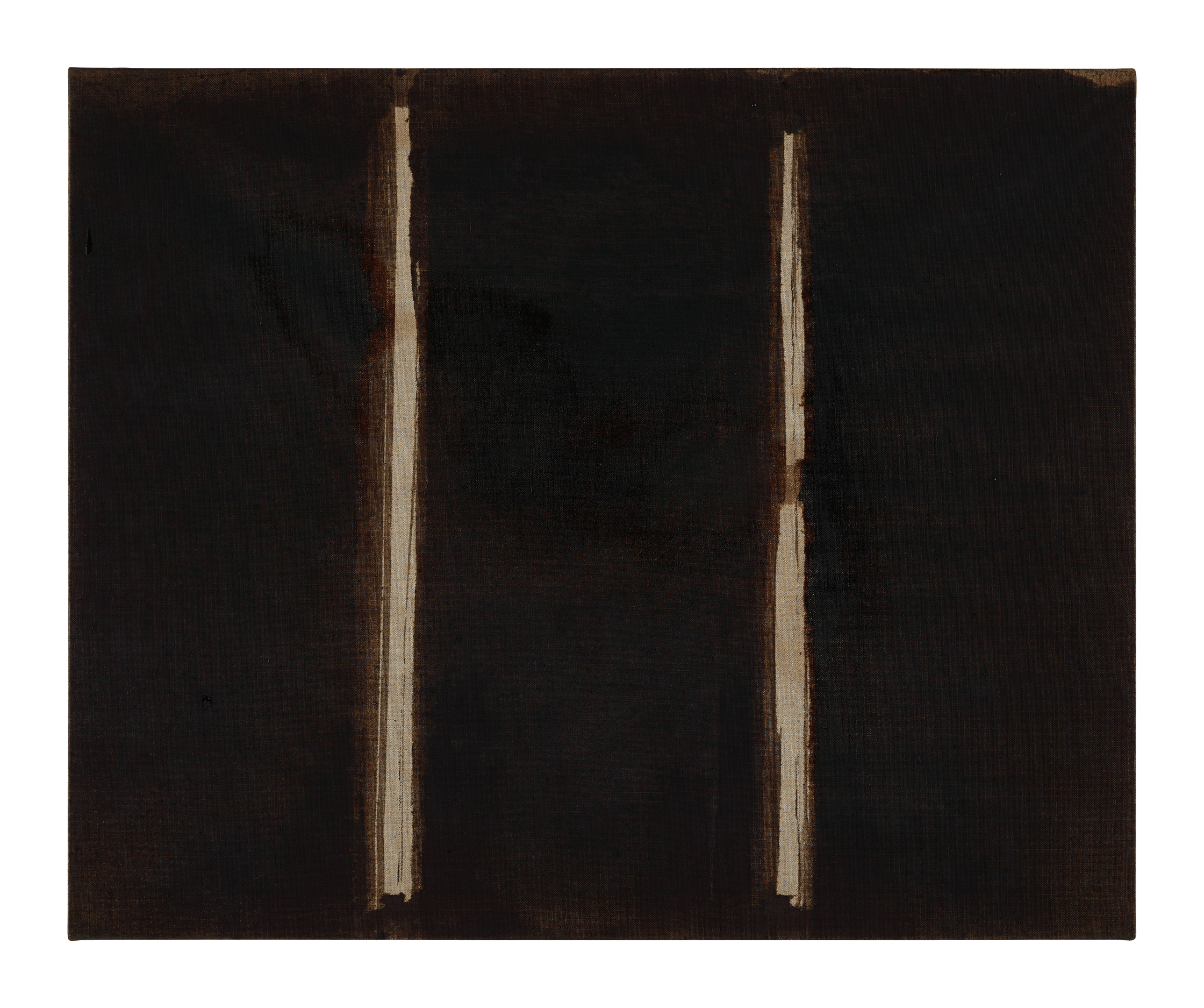 An oil painting on linen by Yun Hyong-keun, titled Burnt Umber & Ultramarine, dated 1992.