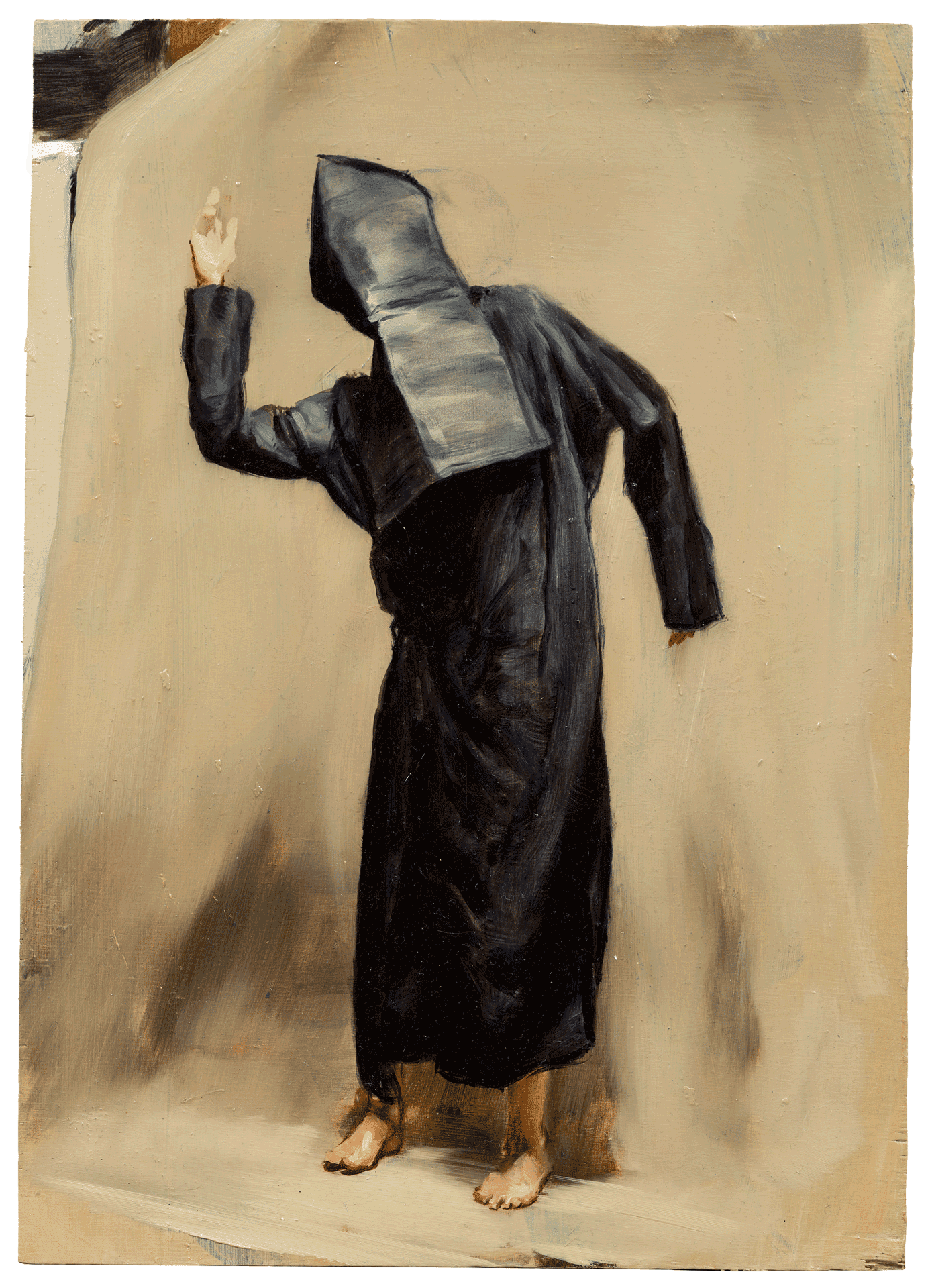 A painting by Michaël Borremans, titled Black Mould / Pogo, dated 2015.