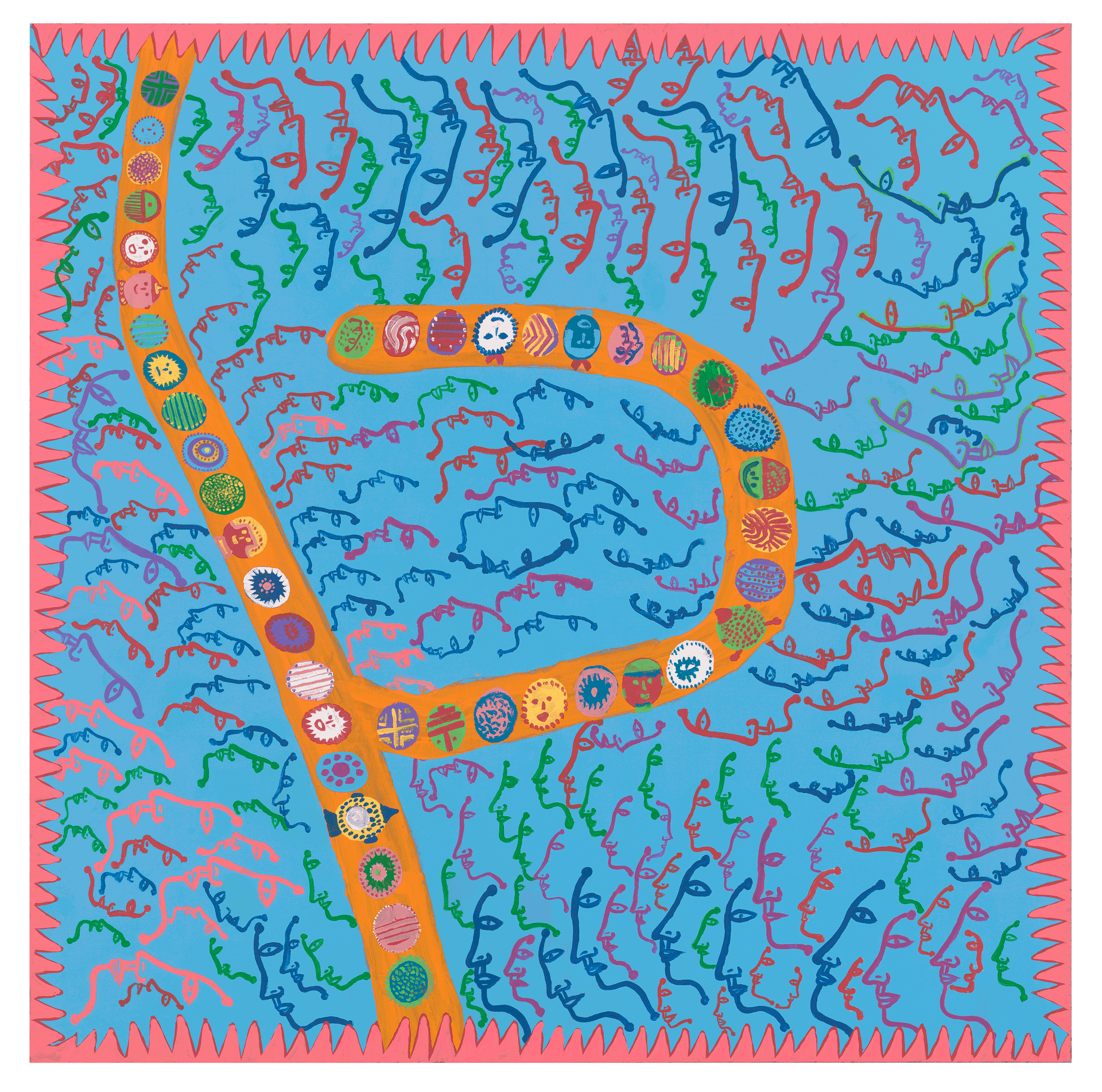 A painting by Yayoi Kusama, titled PENSIVE NIGHT‚Äã, dated 2013. 