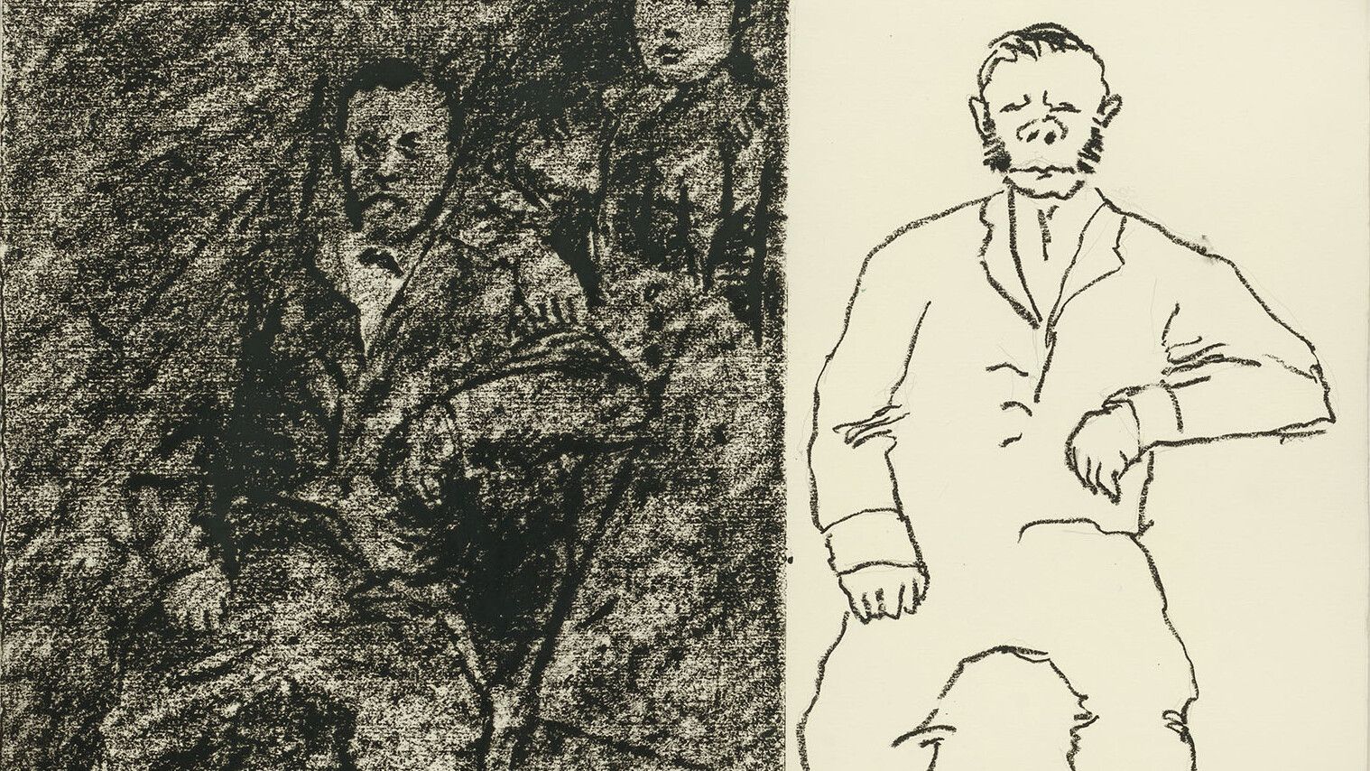 A detail from the series titled An Outpost of Progress by Juan Muñoz, dated 1992