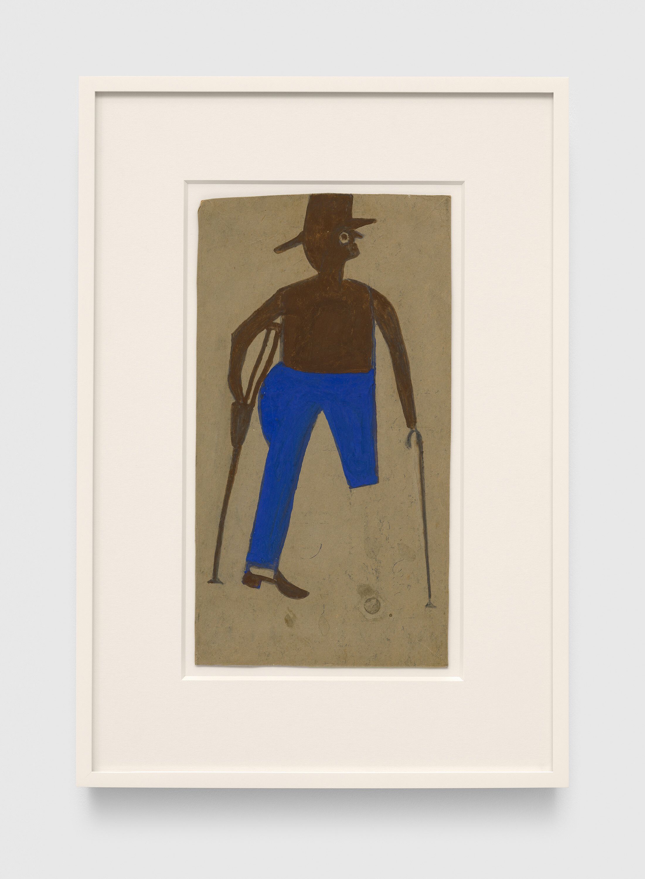 A work on paper by Bill Traylor, titled One-Legged Man with Crutch and Cane, circa 1939 to 1942.