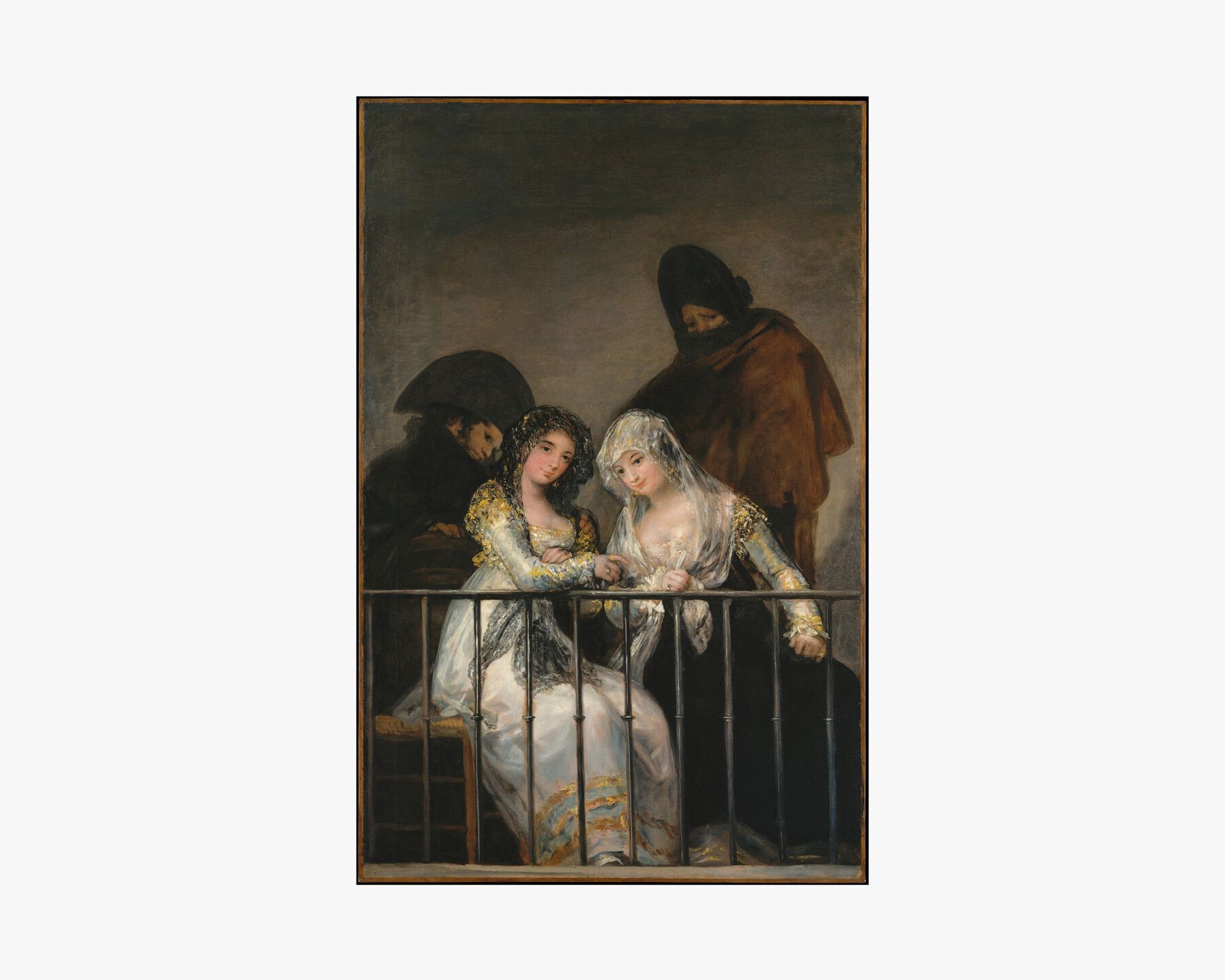 A painting by Francisco Goya, titled Majas on a Balcony, dated 1808–1814.