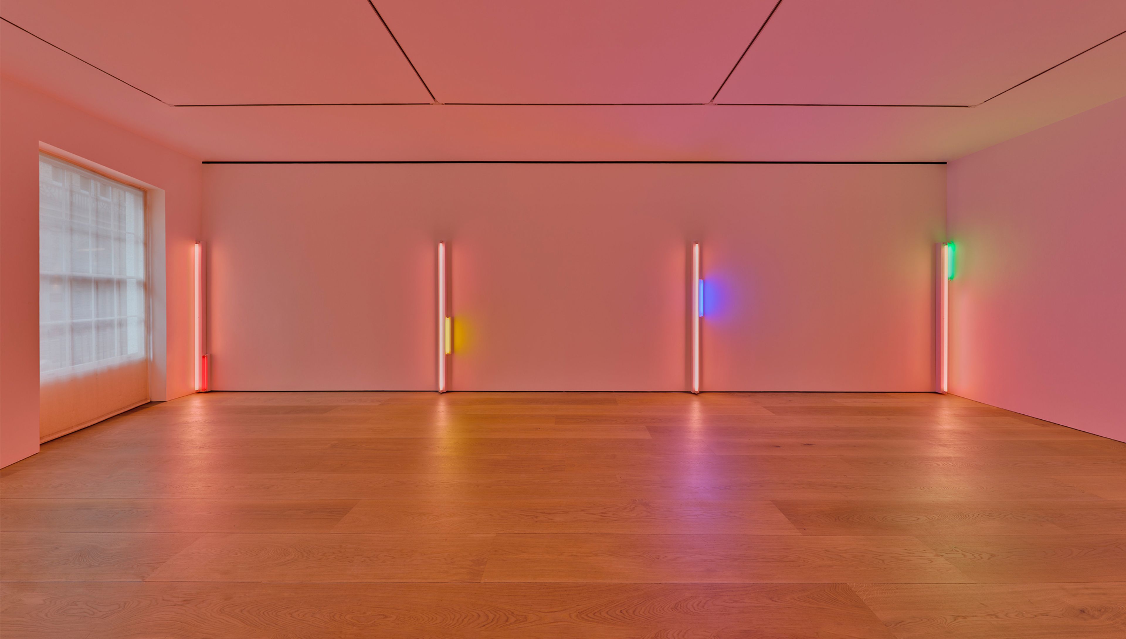 An Installation view, Dan Flavin: colored fluorescent light, David Zwirner, London, dated 2023