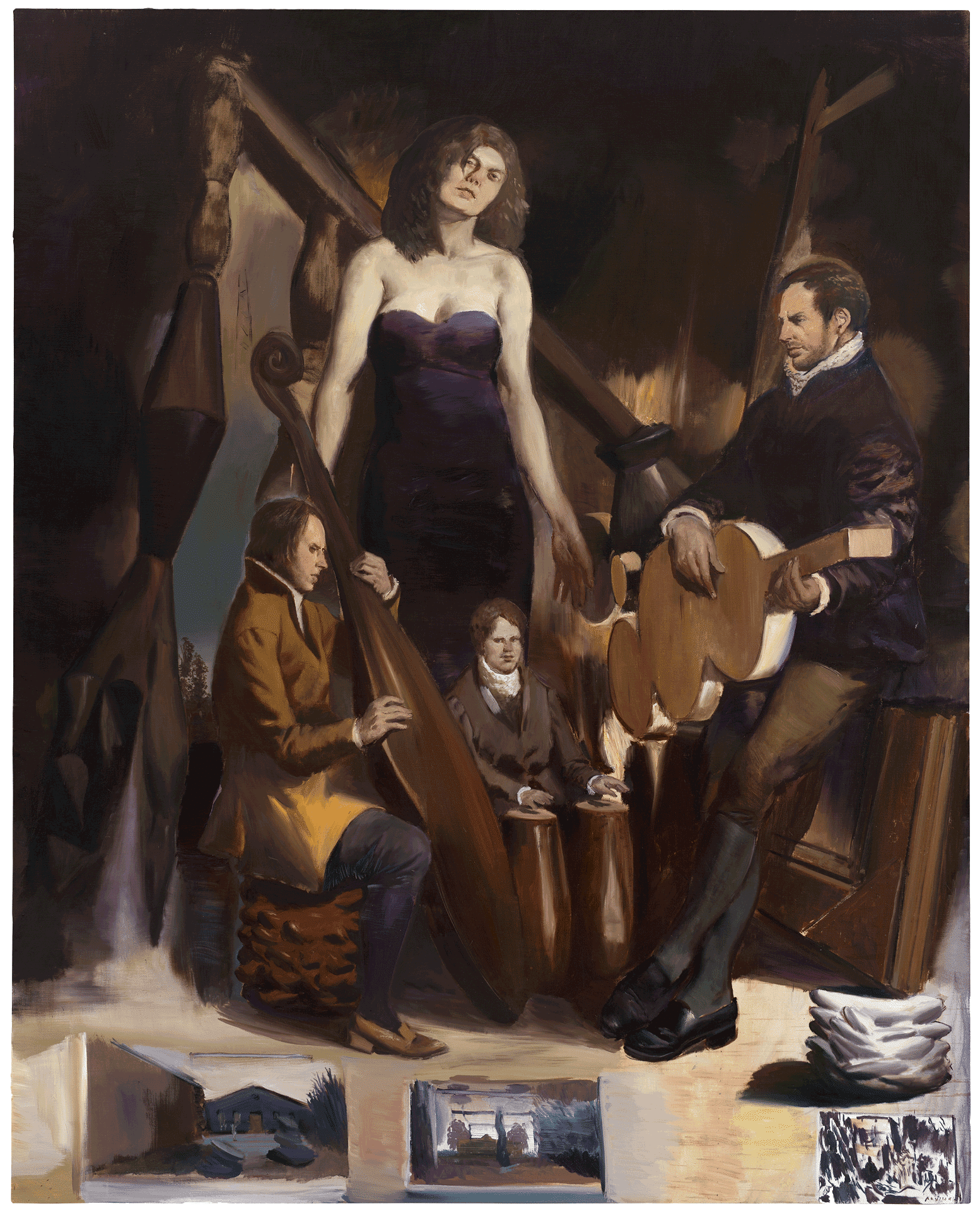 A painting by Neo Rauch, titled Tief im Holz‚Äã, dated 2016.