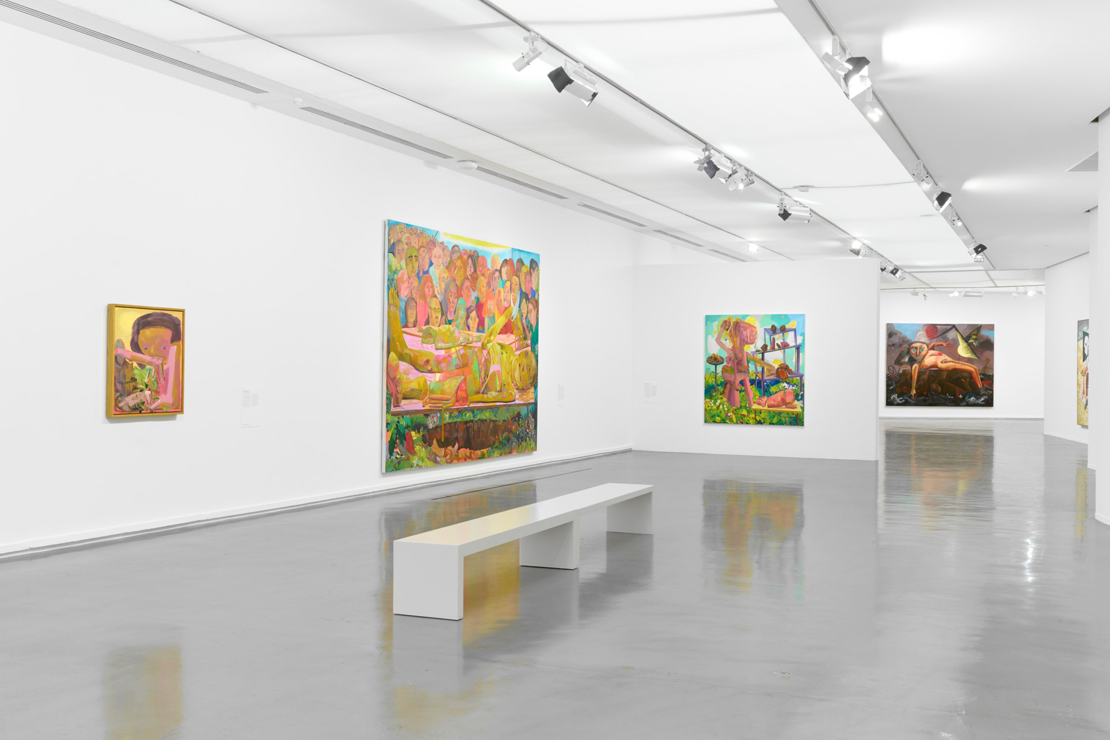 Installation view of the exhibition "Dana Schutz: Le monde visible," at the Musée d’art Moderne de Paris, 2023