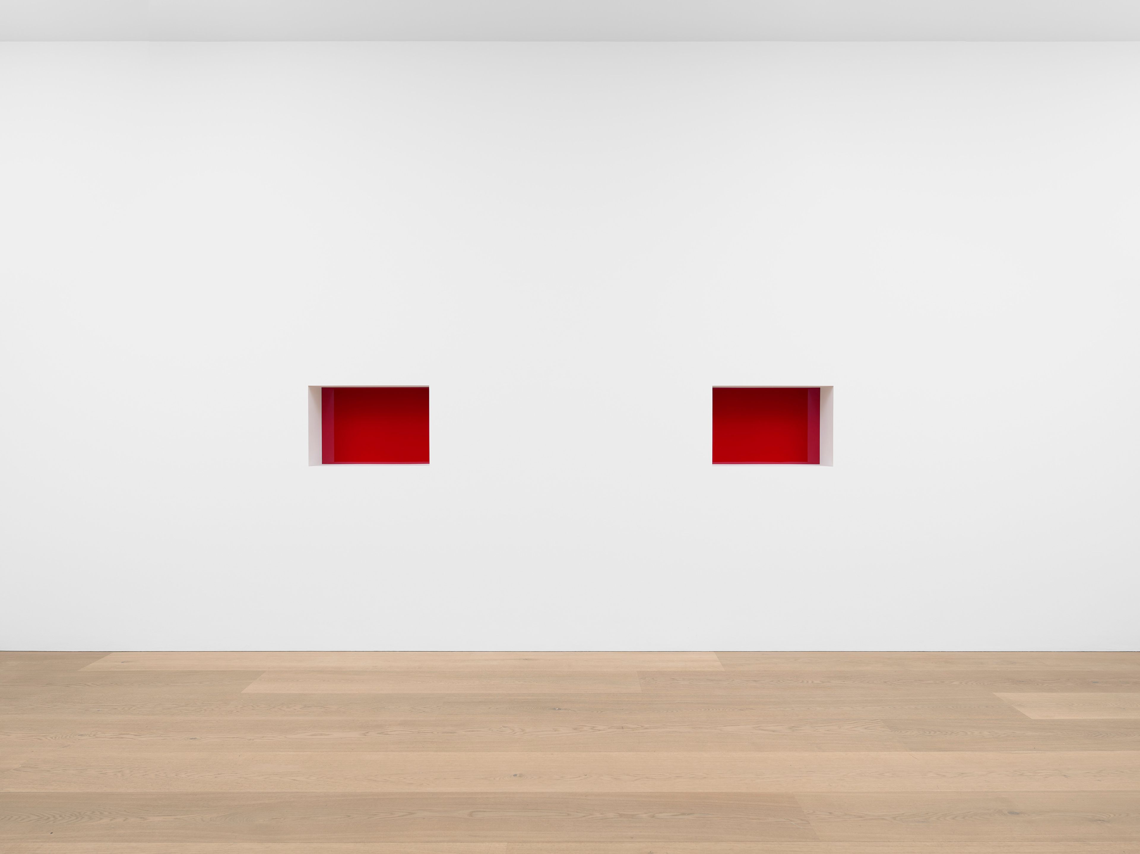 Two untitled recesses in a wall, with galvanized iron in the back of the recesses by Donald Judd, dated 1992.