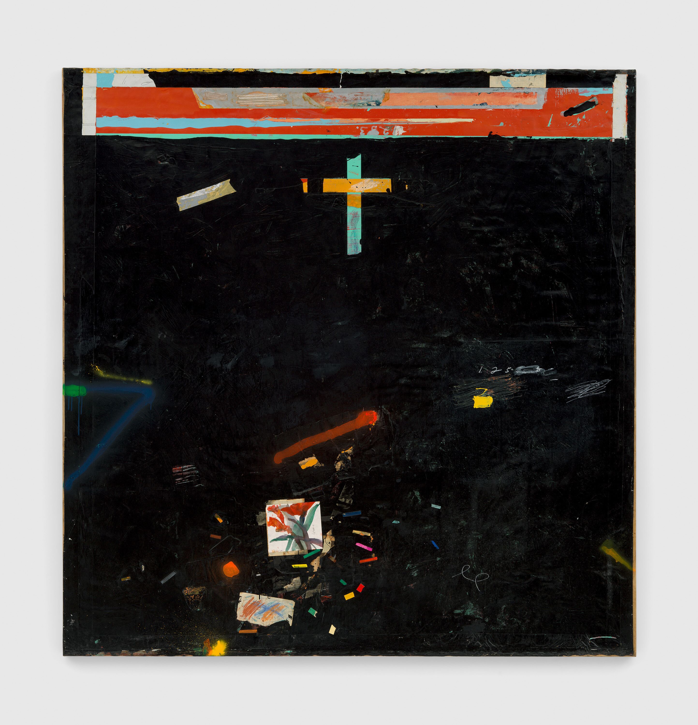 A painting by Raymond Saunders, titled I Don't Go To Church Anymore, dated 1975.