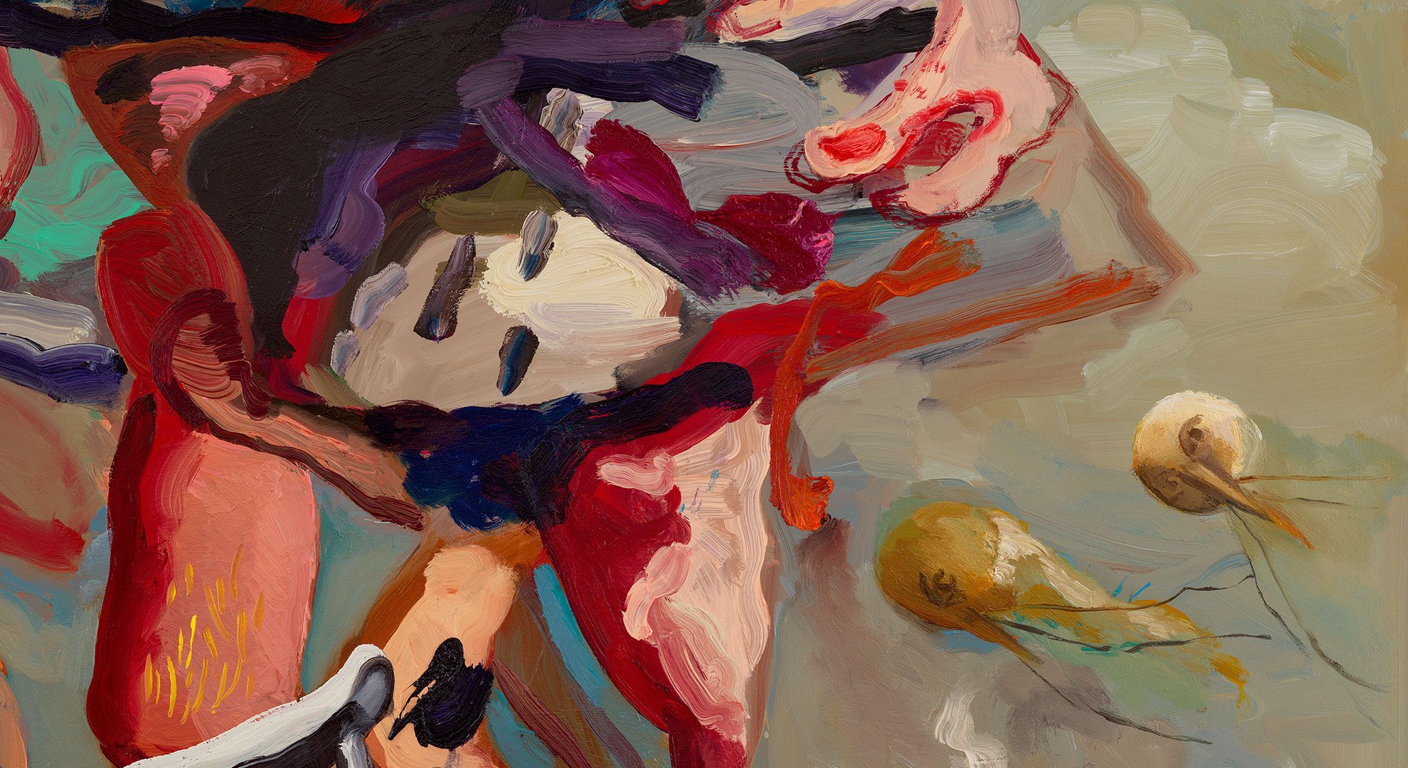 A detail from a painting by Dana Schutz, titled Sea Group, dated 2021.