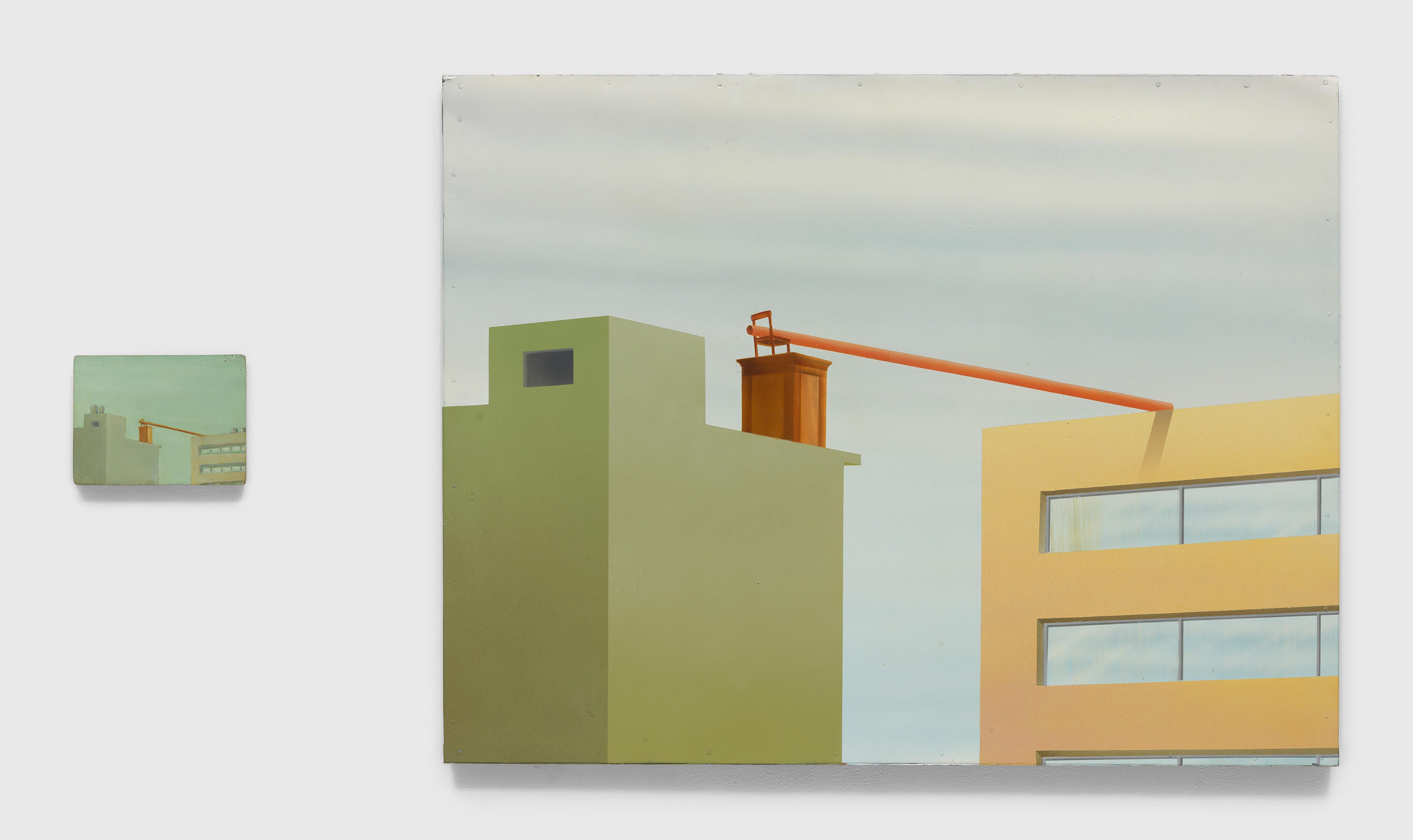 An untitled diptych comprised of two paintings by Francis Alÿs, dated 1995.