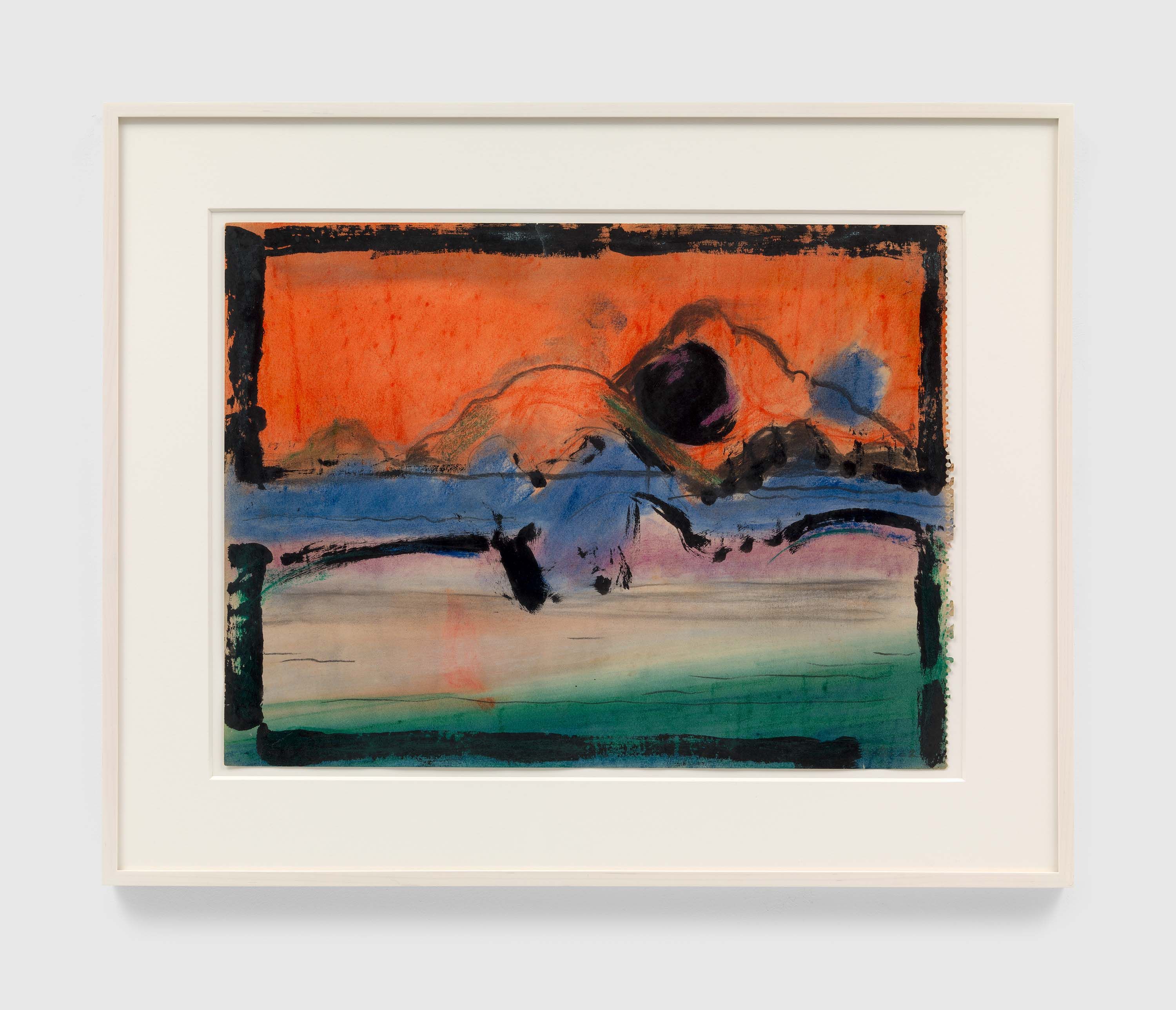 A work on paper by George Nelson Preston, titled Red Sunrise, Lake Soyaltepec/Amancer Rosado, Lago de Soyaltepec, dated 1962.
