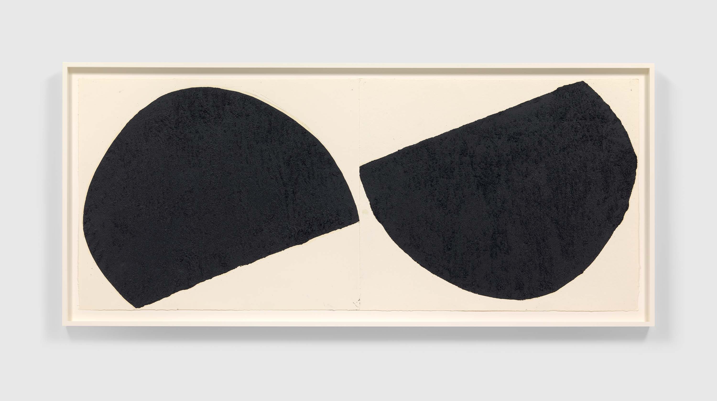 A paintstick, etching ink, and silica on two (2) sheets of handmade paper by Richard Serra, titled Up the River, dated 2021.