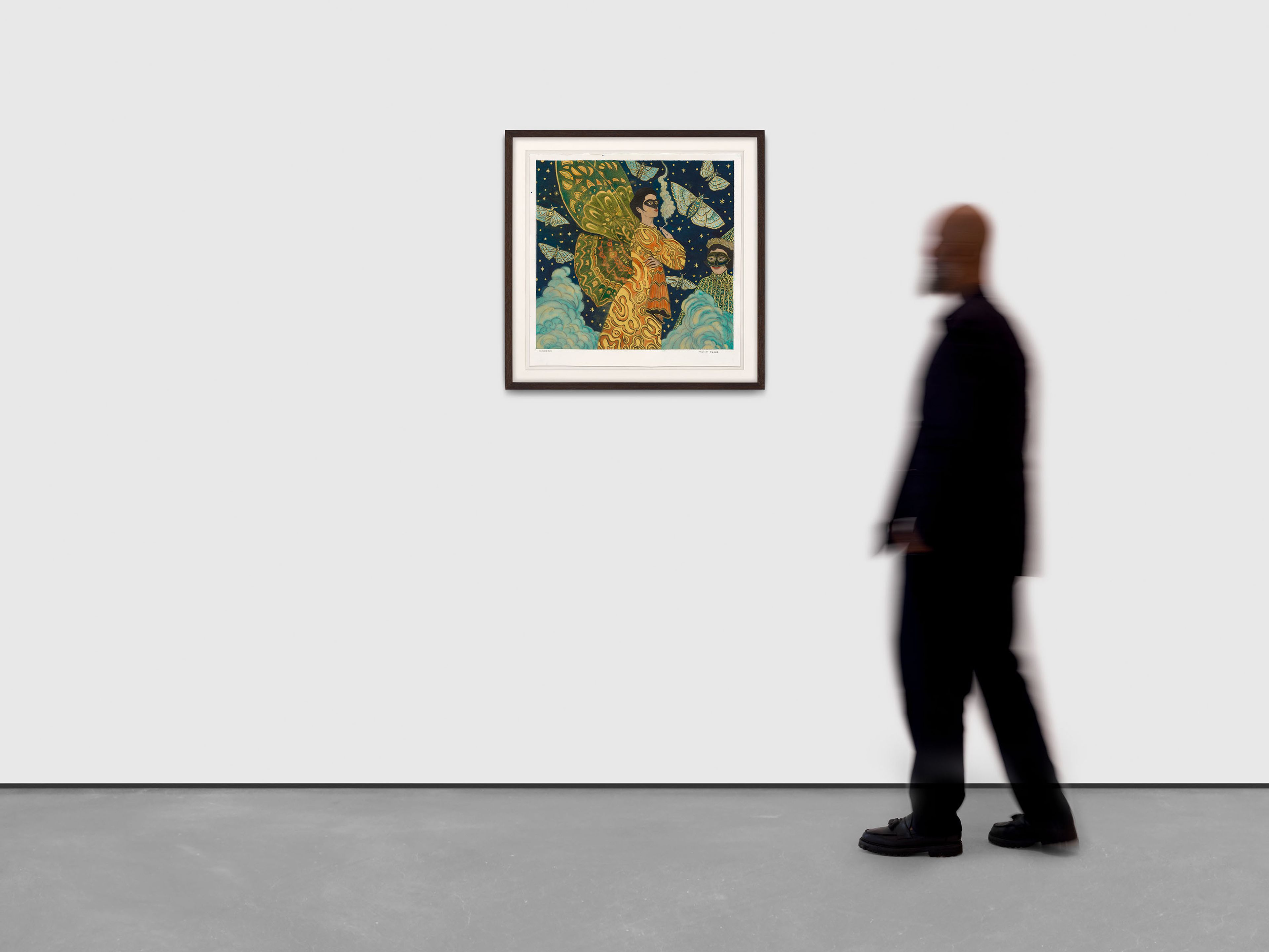 A work on paper by Marcel Dzama, titled The queen moth, dated 2025.