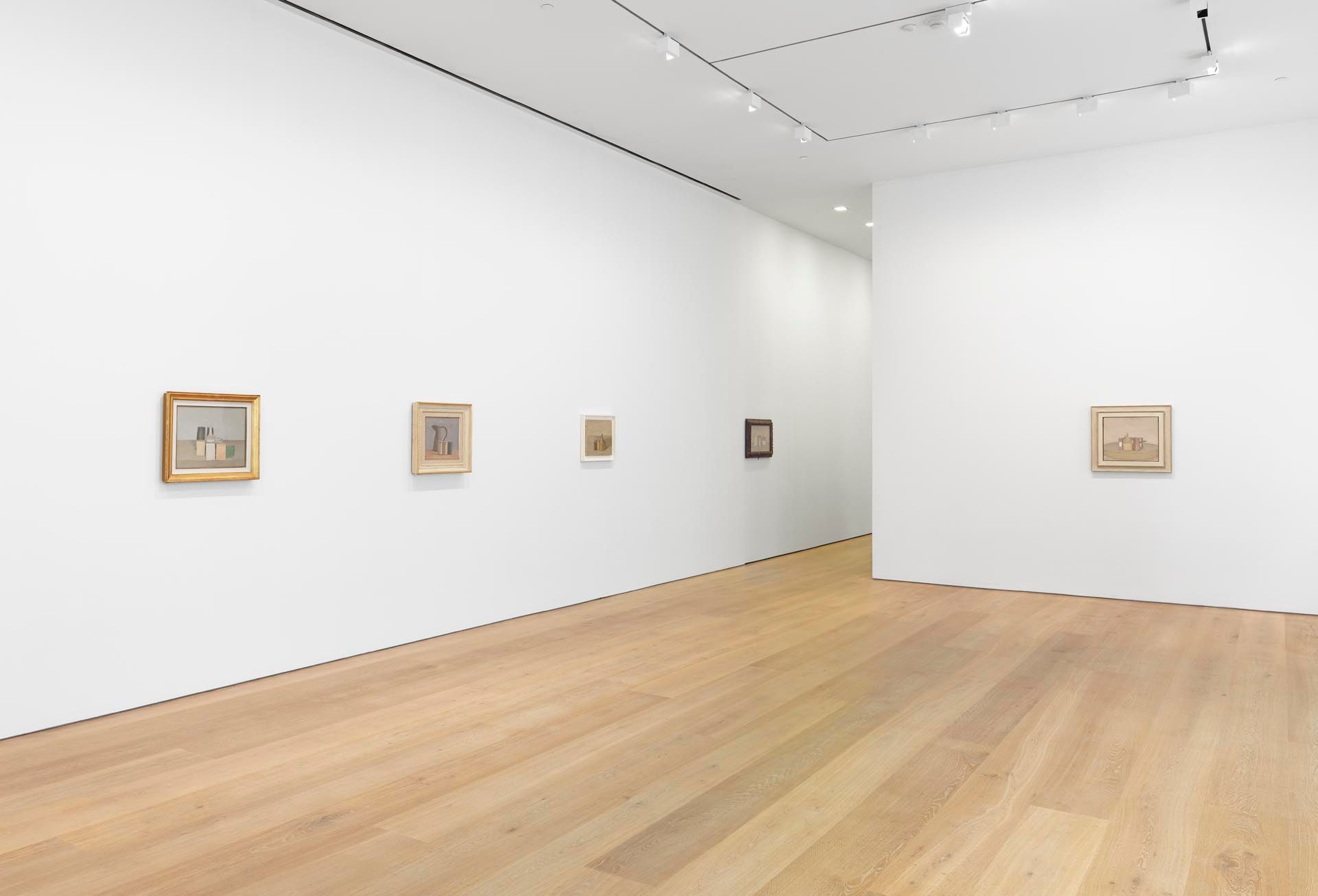 Installation view of the exhibition Giorgio Morandi at David Zwirner in New York, dated 2015.