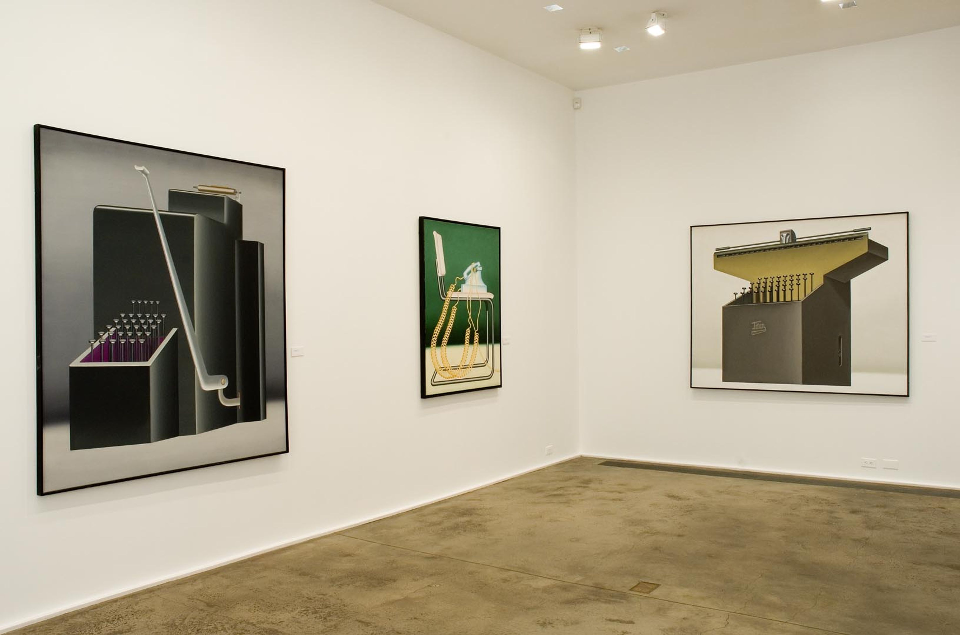 Installation view of the exhibition Konrad Klapheck: Paintings, at Zwirner and Wirth in New York, dated 2007.