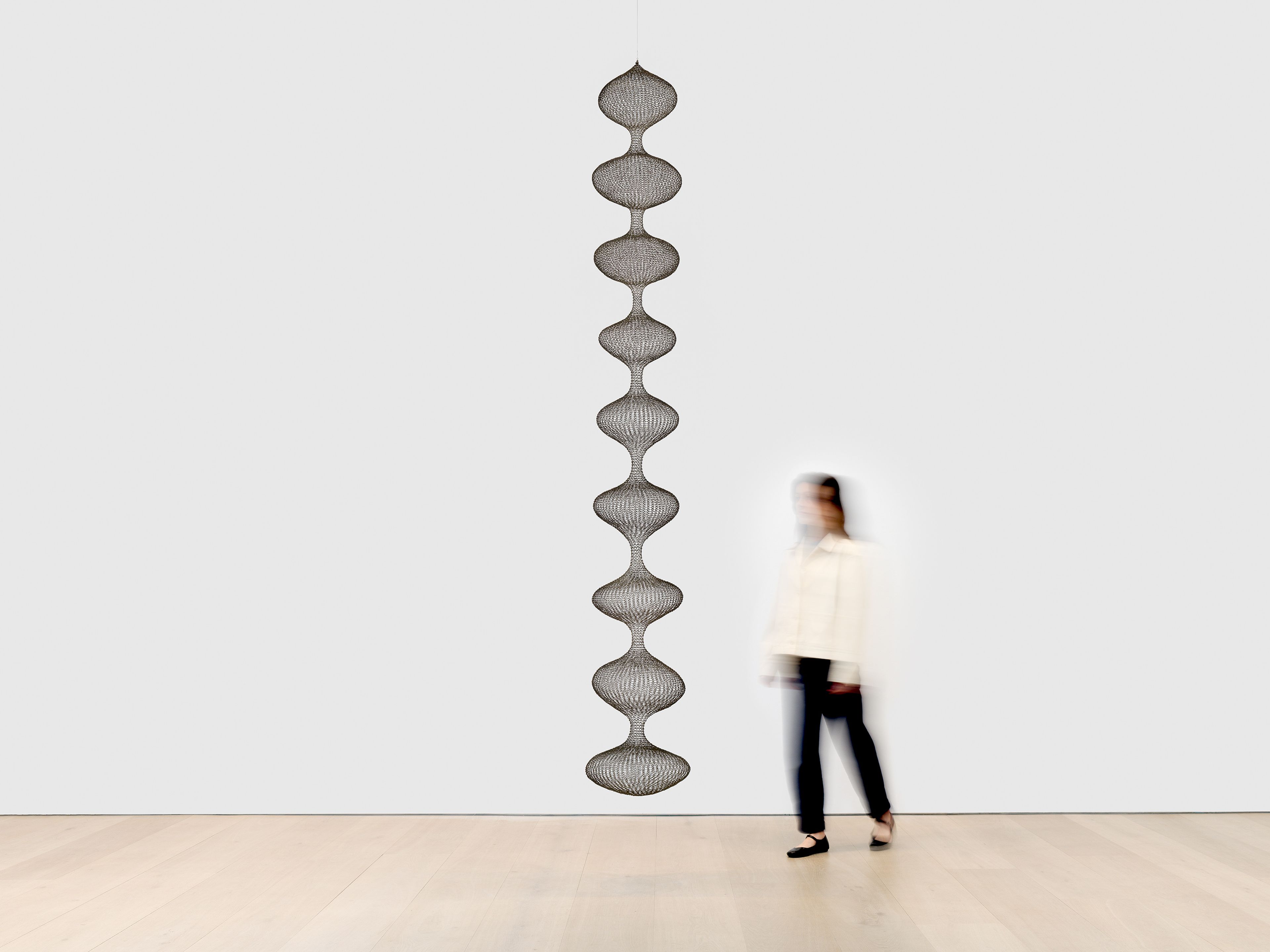 A sculpture by Ruth Asawa, called Untitled (S.278, Hanging Nine-Lobed, Single-Layered Continuous Form), dated circa 1955.