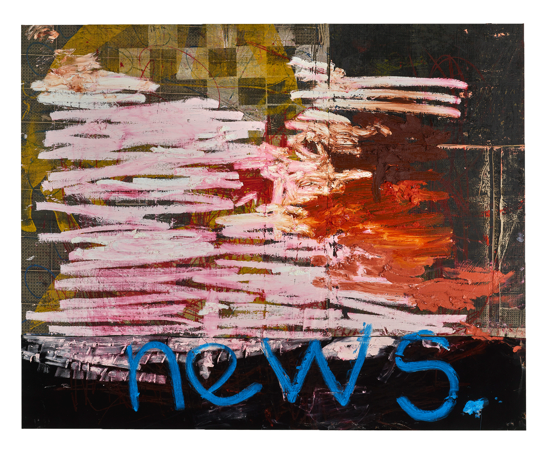 A painting by Oscar Murillo, titled untitled (news), dated 2017 to 2018.