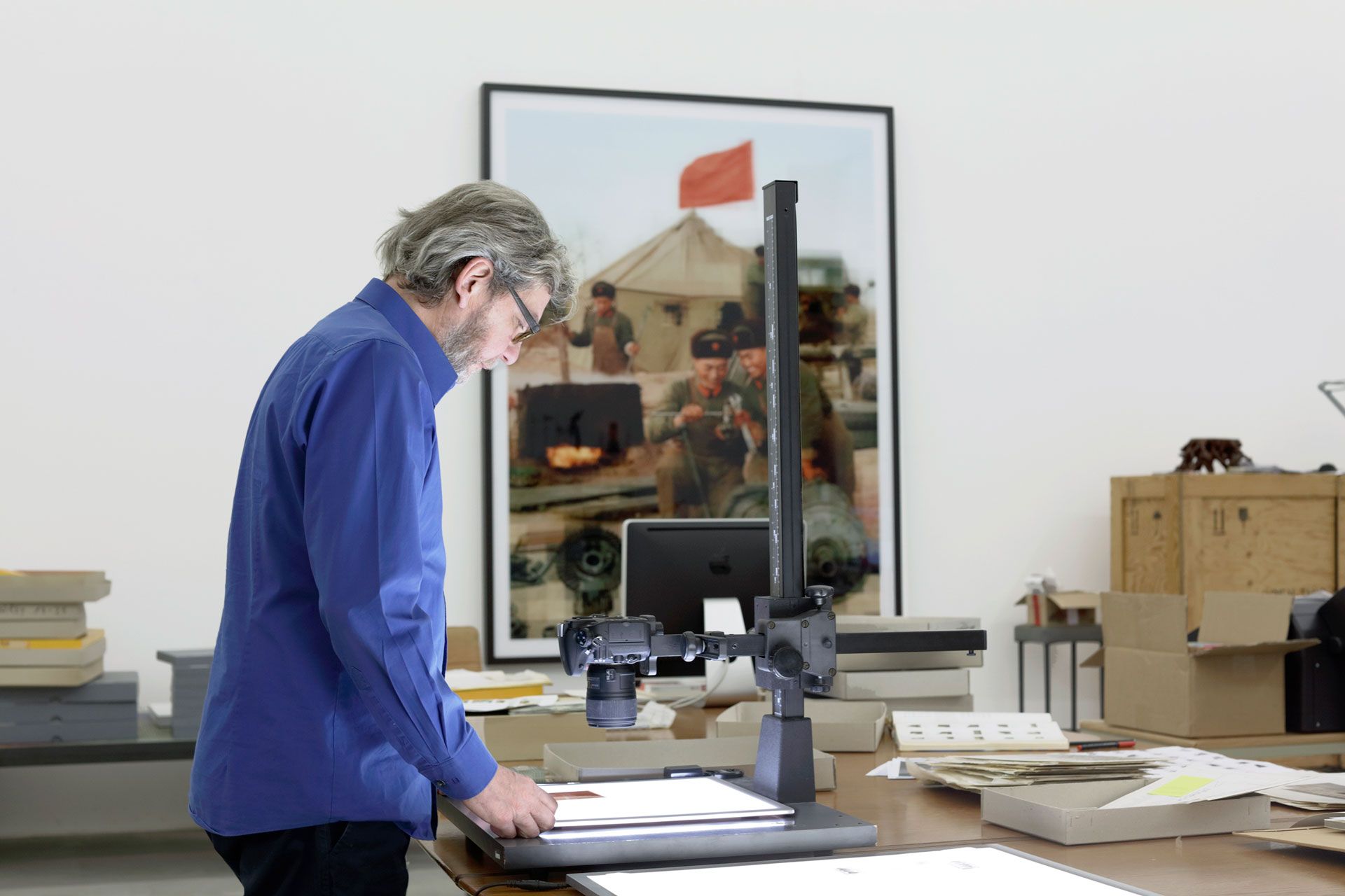 A photograph of Thomas Ruff's studio, dated 2020. Photo by Juergen Staack
