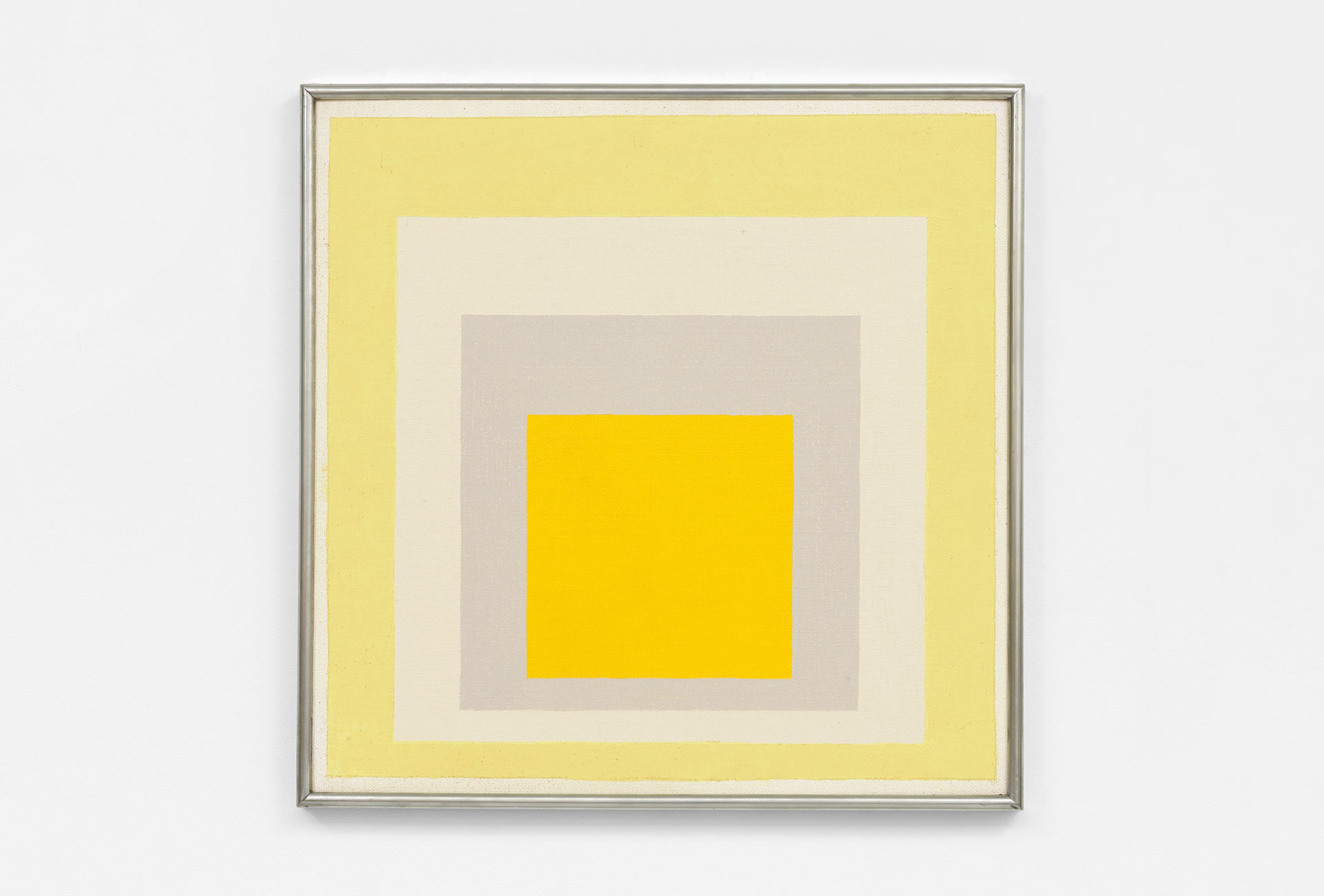 A painting by Josef Albers titled Study for Homage to the Square: 2 Grays between 2 Yellows, dated 1961.