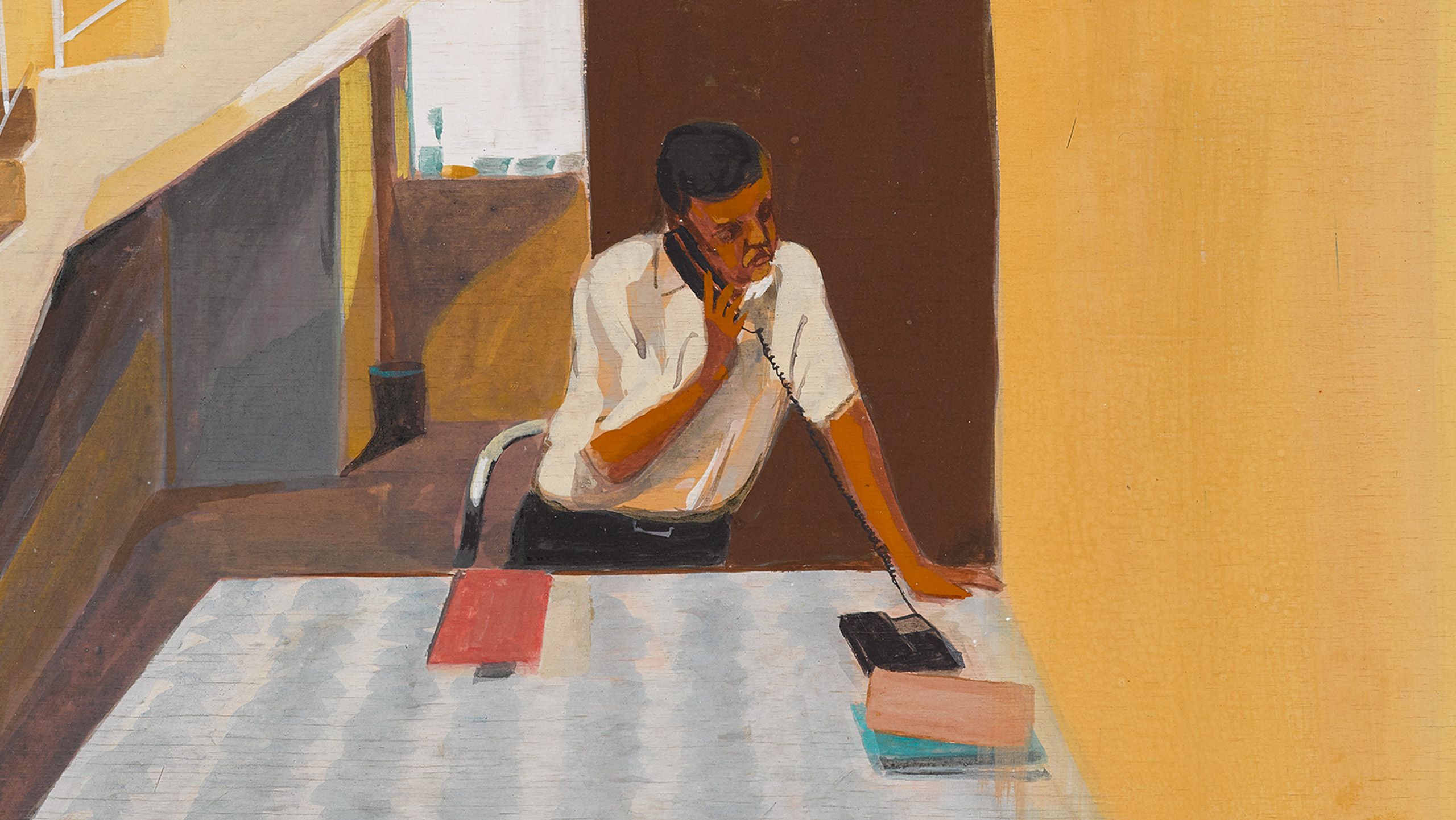 A detail from a painting by Mahesh Baliga, titled Reception, dated 2022.