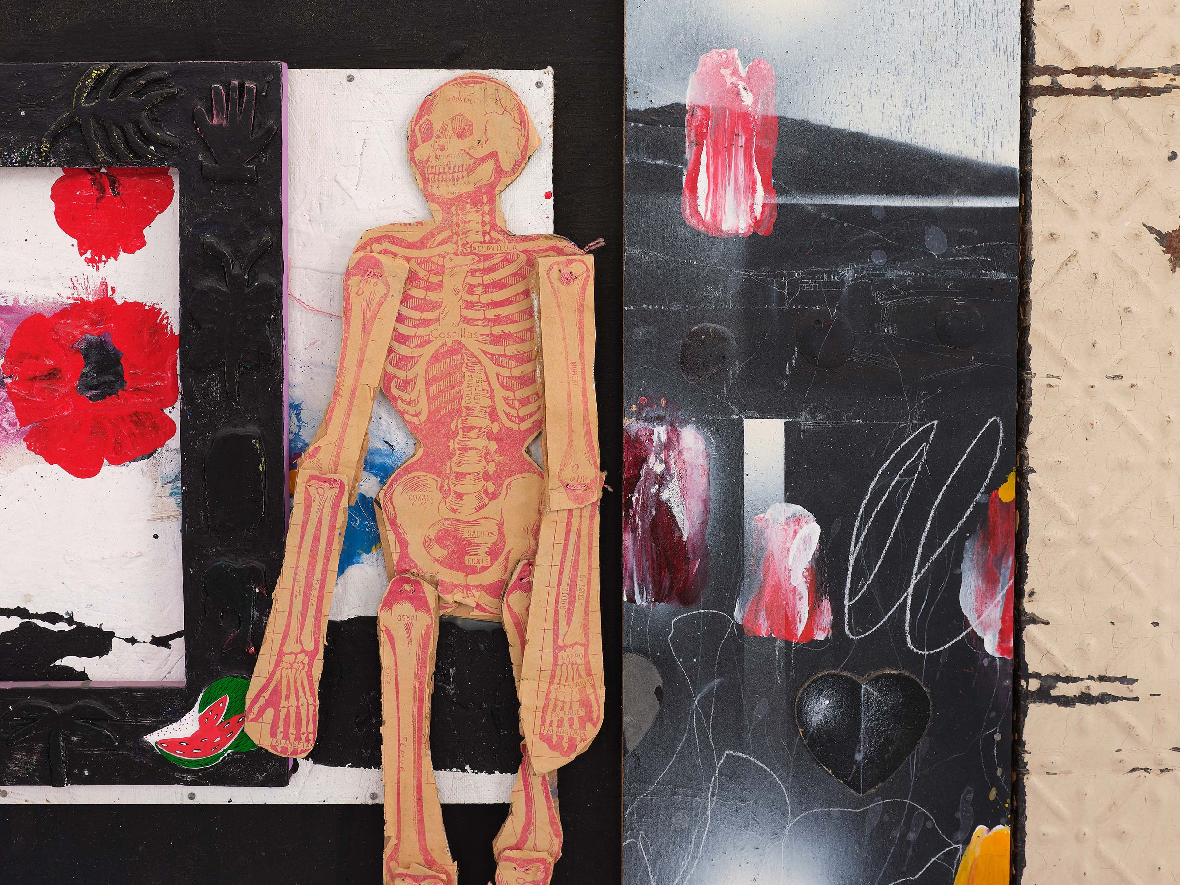 A detail from a mixed media artwork by Raymond Saunders, titled Beauty in Darkness, dated 1993 to 1999.