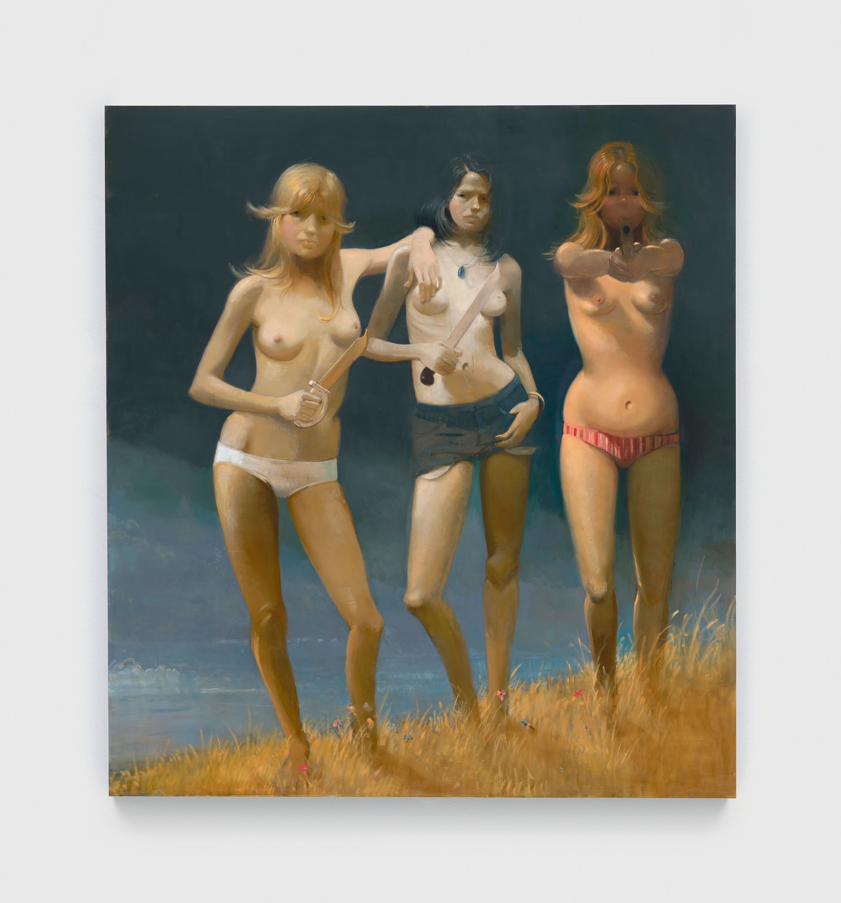 A painting by Lisa Yuskavage, titled Scissor Sisters, dated 2020.