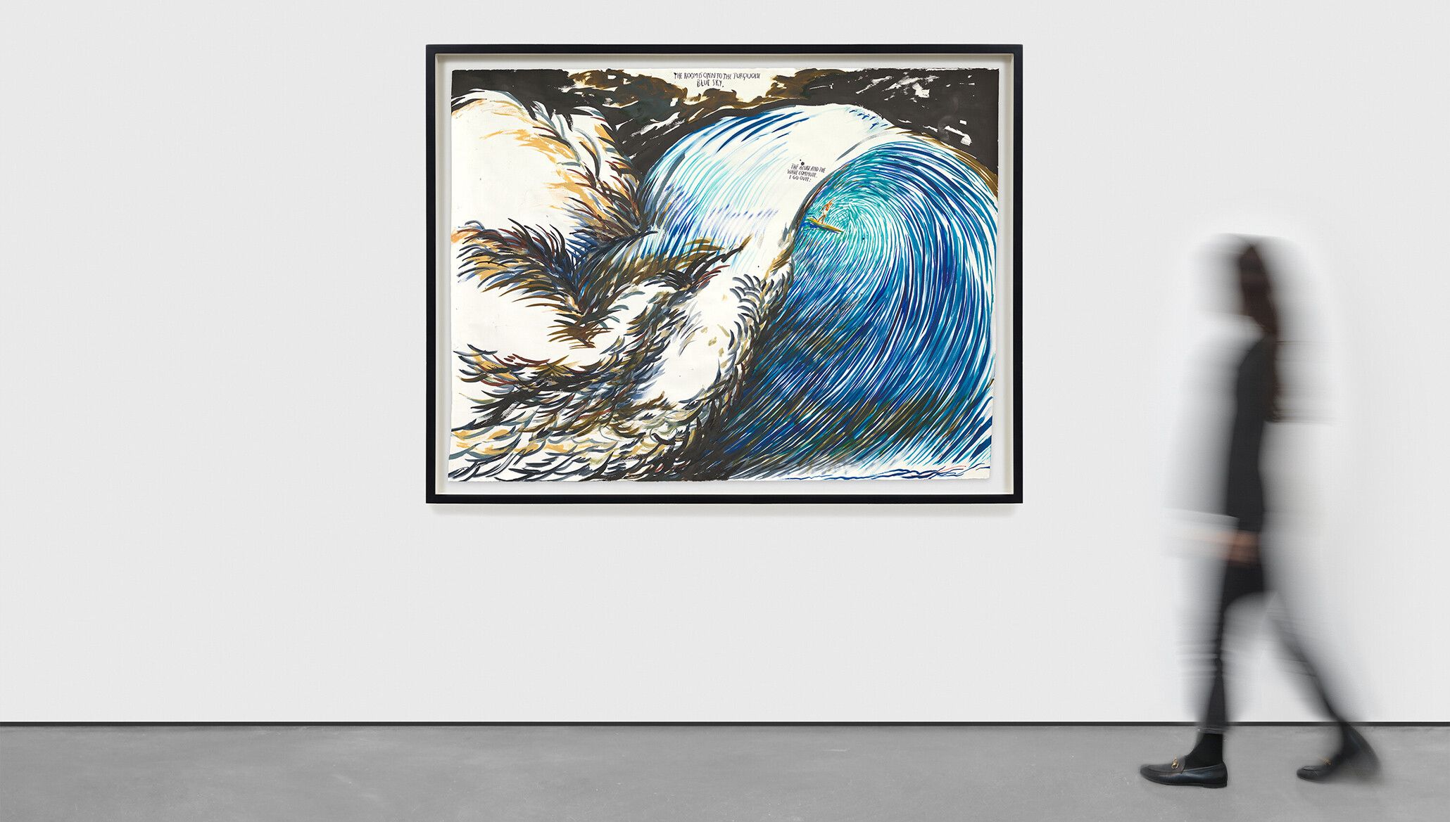 An in situ view of a painting by Raymond Pettibon called No Title (The room is...), dated 2016