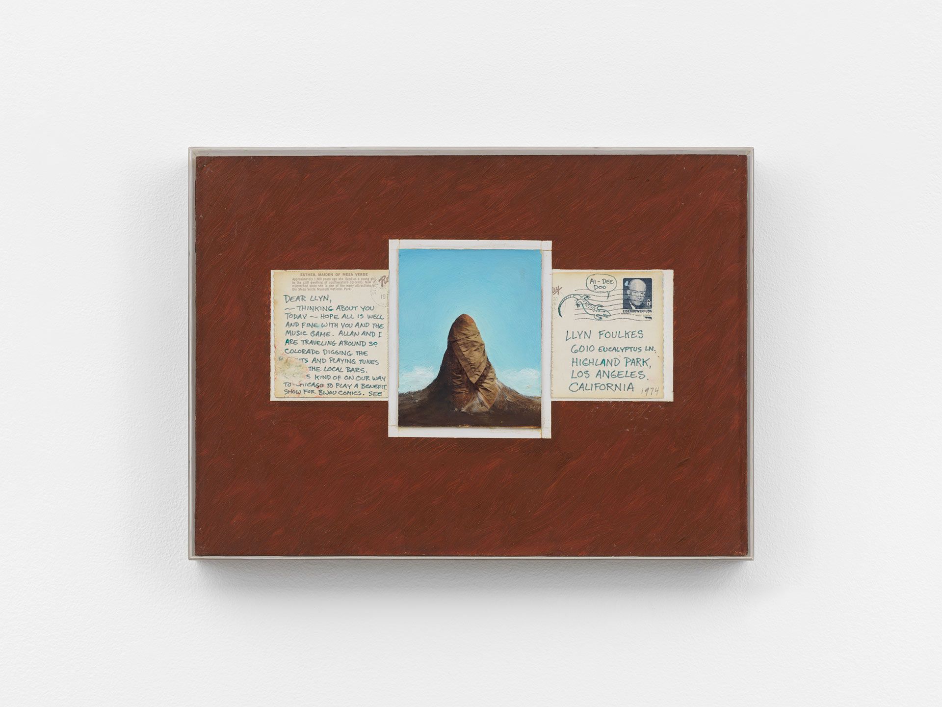 A collage by Llyn Foulkes, titled Esther, Maiden of Mesa Verde, dated 1974.