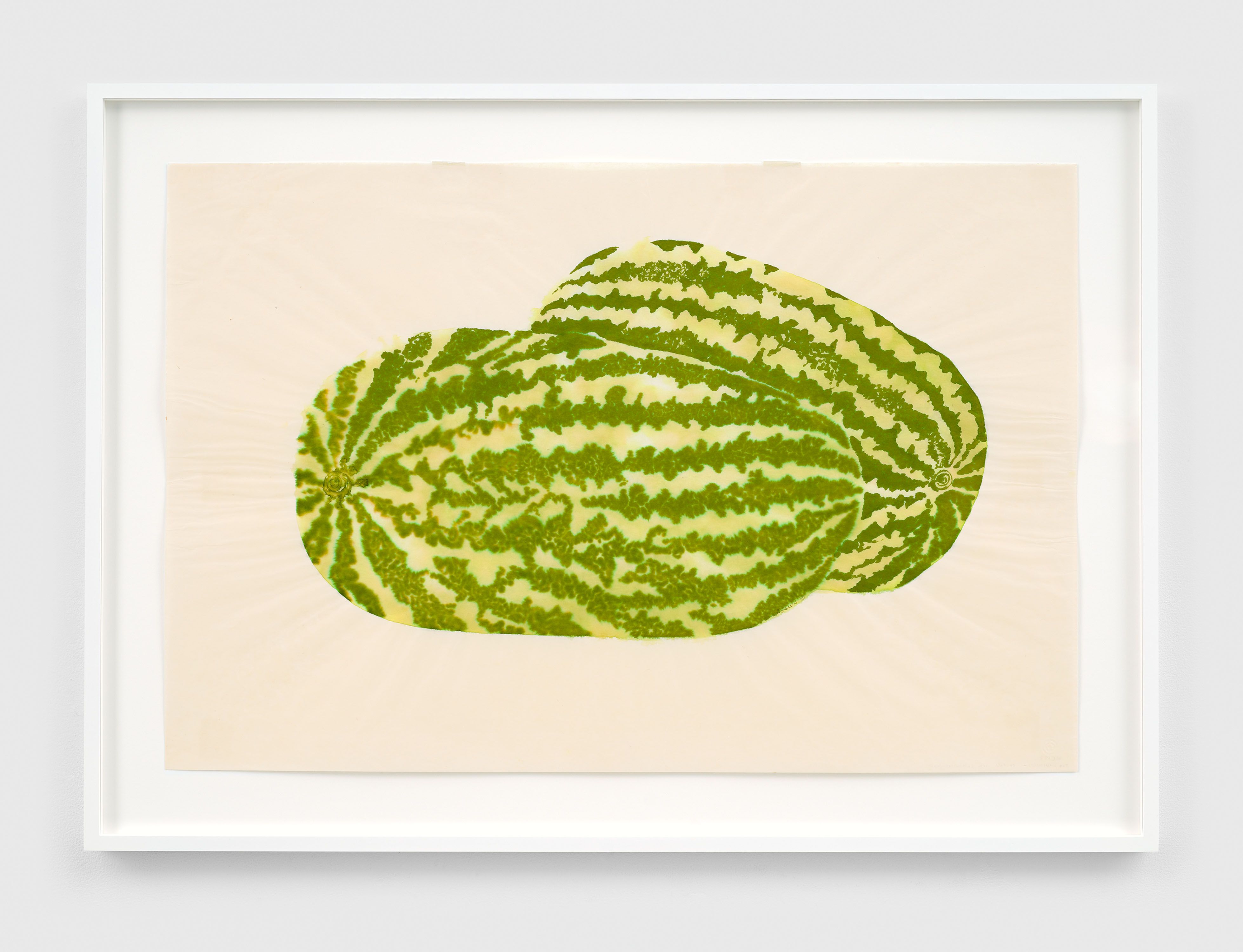 A pen, brush, and green ink on technical paper artwork by Ruth Asawa, titled Untitled (WC.187, Two Watermelons), circa 1960's.