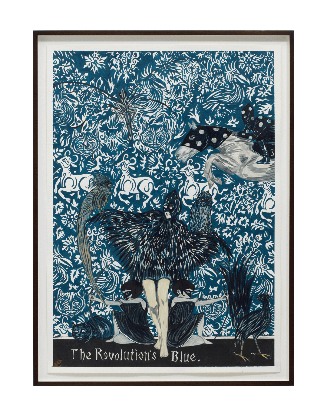 A work on paper by Marcel Dzama, titled The revolution's blue (or The blue revolution), dated 2018.