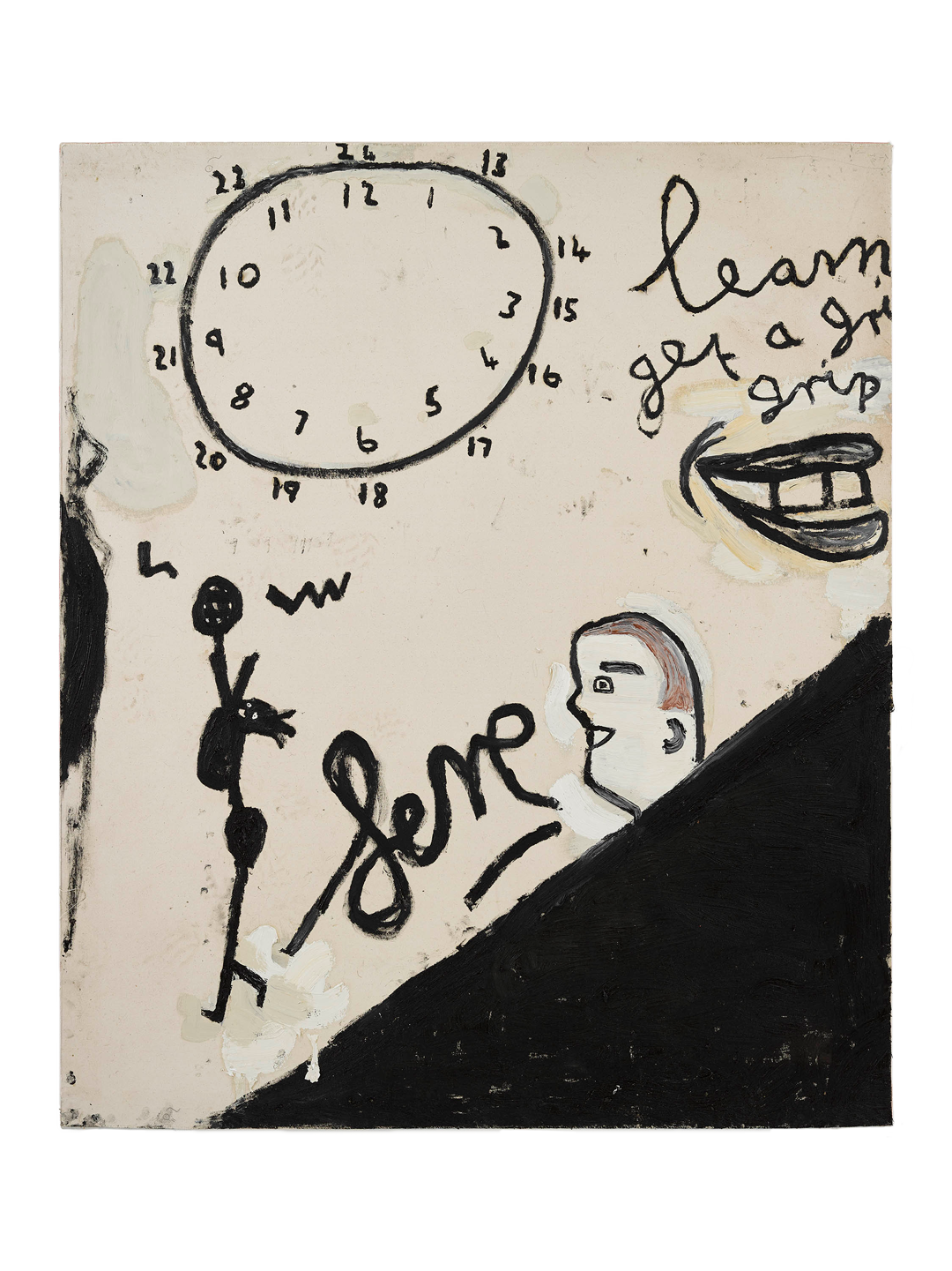 A painting by Rose Wylie, titled Small Serena, Get a Grip, dated 2019.