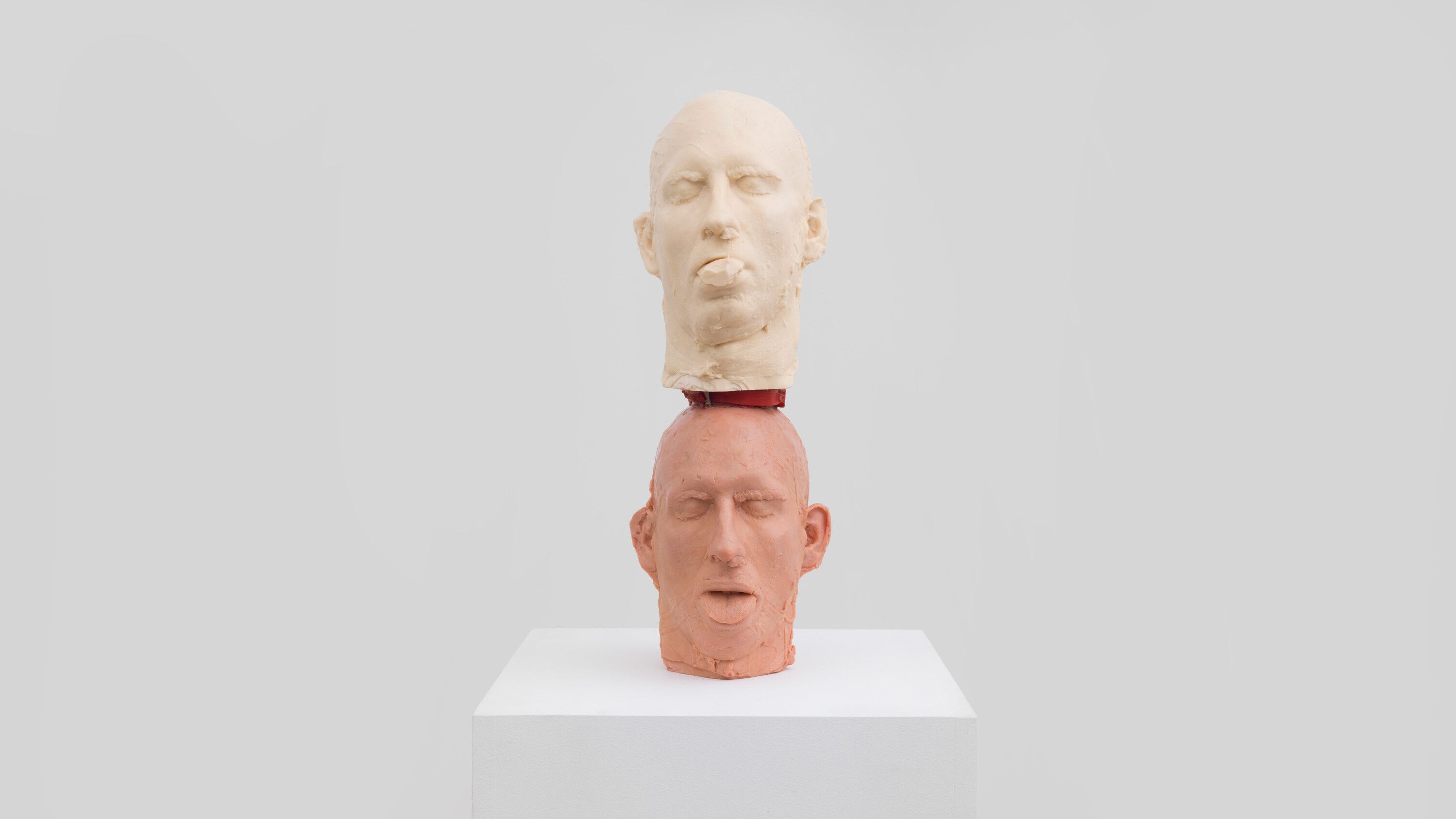 Installation view of the sculpture titled Andrew Head/Andrew Head, Stacked by Bruce Nauman, dated 1990
