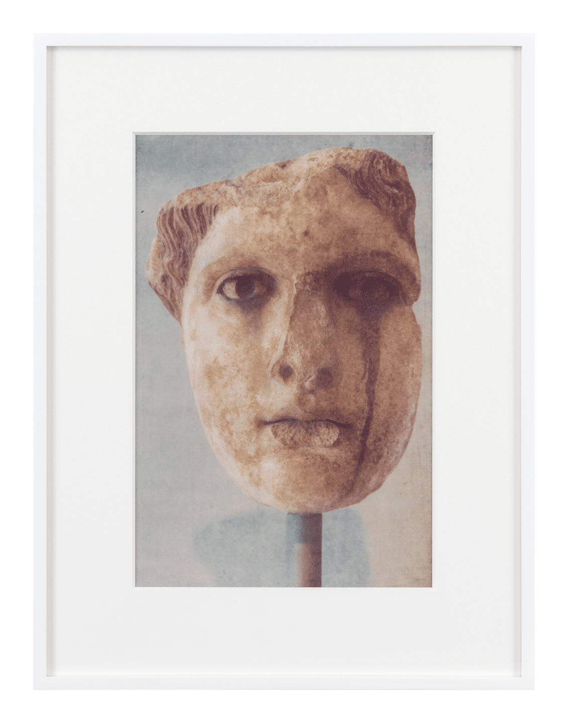 An electrostatic print with oil pigment on polyester by James Welling, titled Head of a goddess, dated 2019.