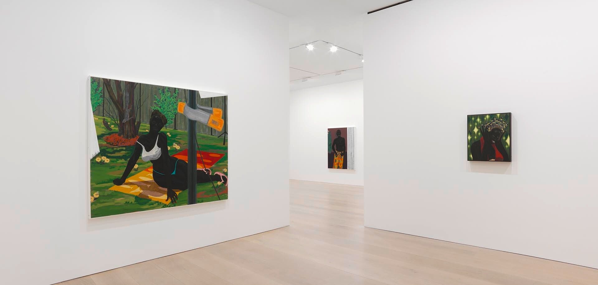 An installation view of the exhibition Kerry James Marshall: Look See, at David Zwirner London, dated 2014.