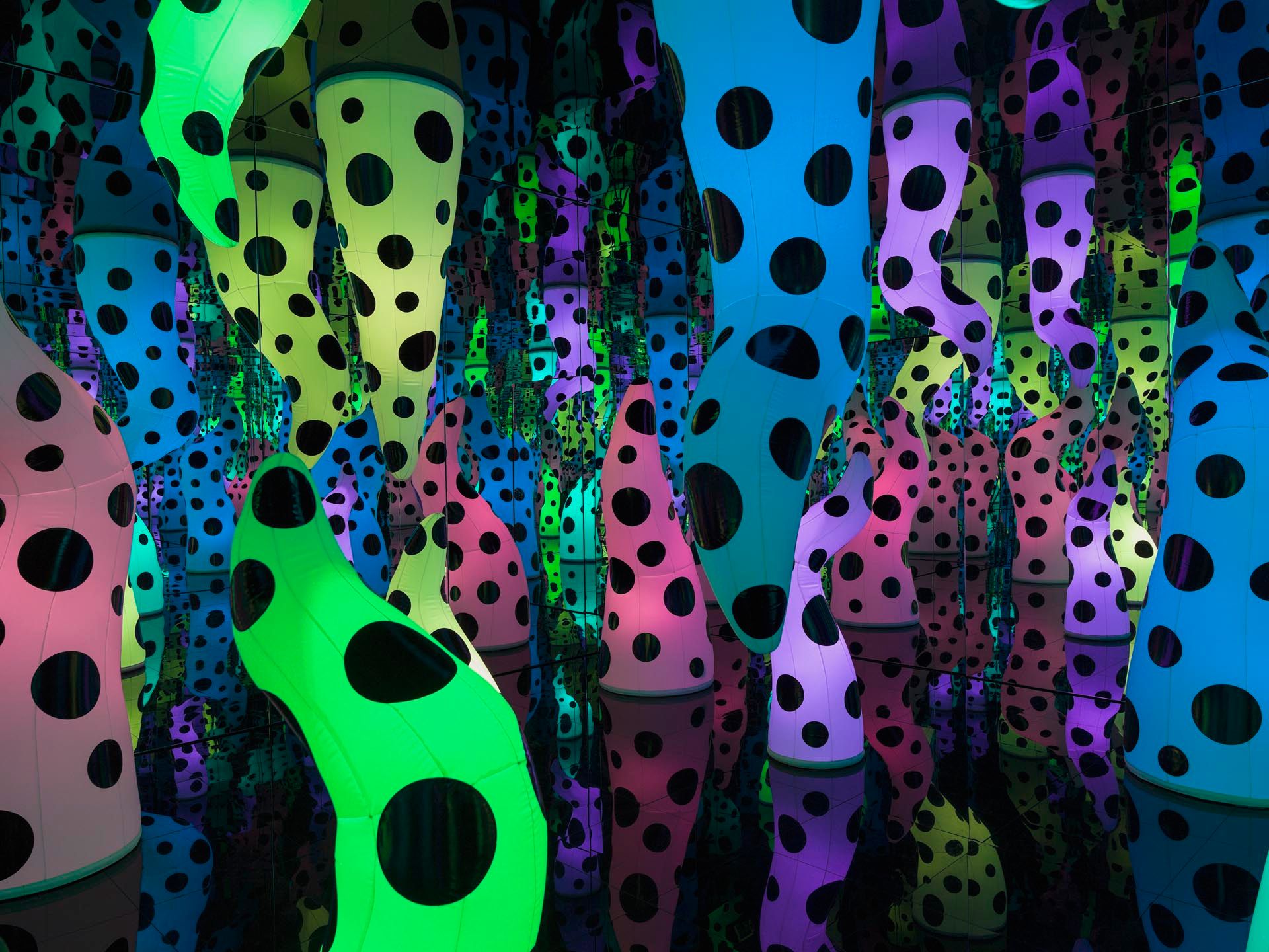 A mixed media installation by Yayoi Kusama, titled Love Is Calling, dated 2013. 