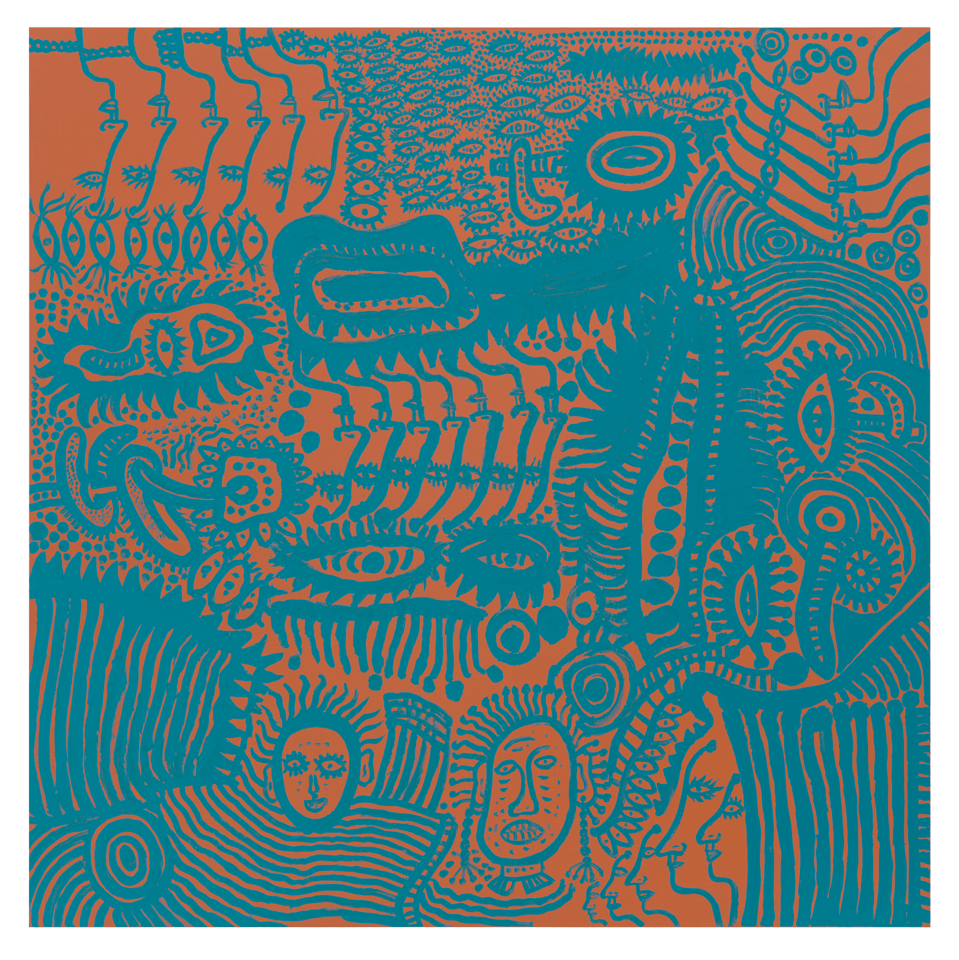 A painting by Yayoi Kusama, titled DAYS OF A CONTINUAL WAR, dated 2013. 